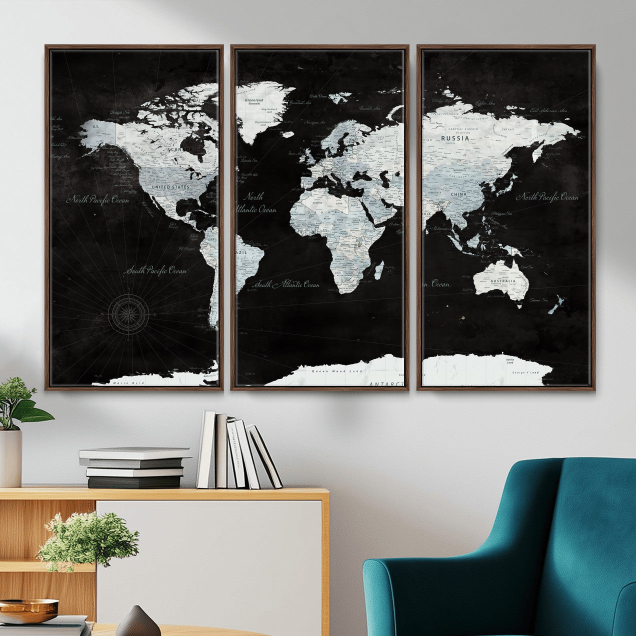 28664806-MGV-CV-36X24 - World Map Wall Art Canvas Print, Modern Decorative Framed Map Artwork Prints for Living Room, Office, Bedroom Wall Decor
