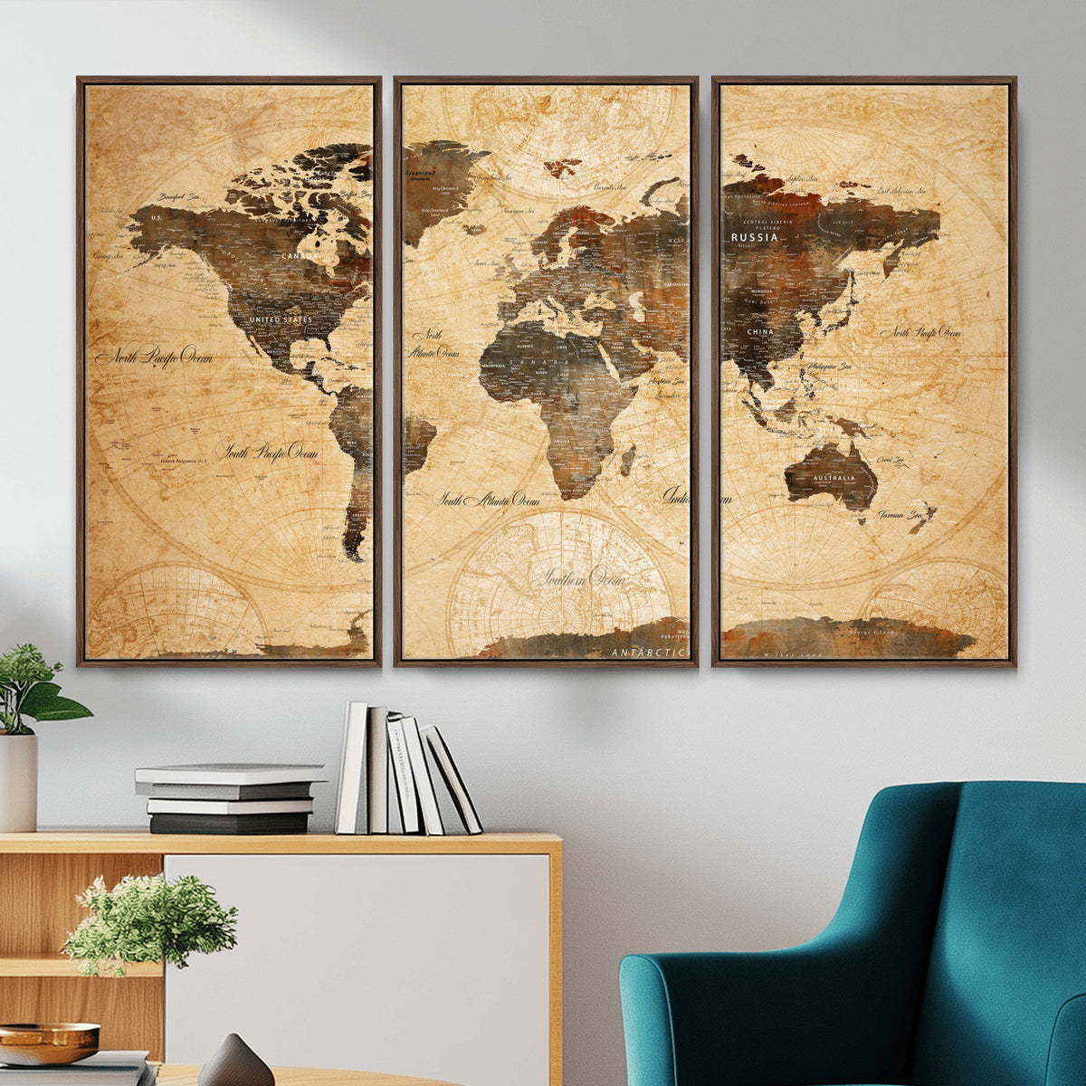 63156625-MGV-CV-36X24 - World Map Wall Art Canvas Print, Modern Decorative Framed Map Artwork Prints for Living Room, Office, Bedroom Wall Decor