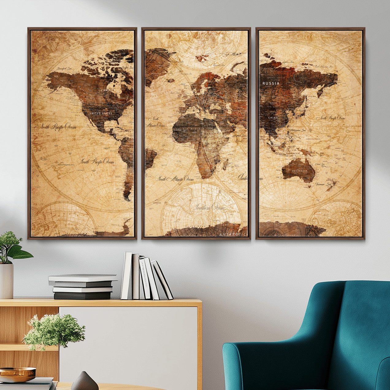 40760475-MGV-CV-36X24 - World Map Wall Art Canvas Print, Modern Decorative Framed Map Artwork Prints for Living Room, Office, Bedroom Wall Decor