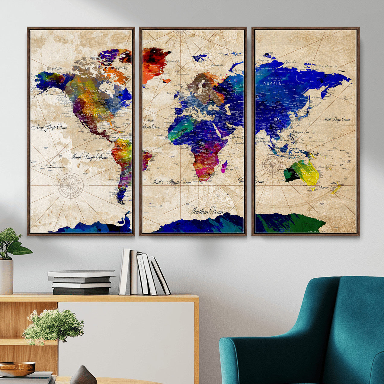 26284075-MGV-CV-36X24 - World Map Wall Art Canvas Print, Modern Decorative Framed Map Artwork Prints for Living Room, Office, Bedroom Wall Decor