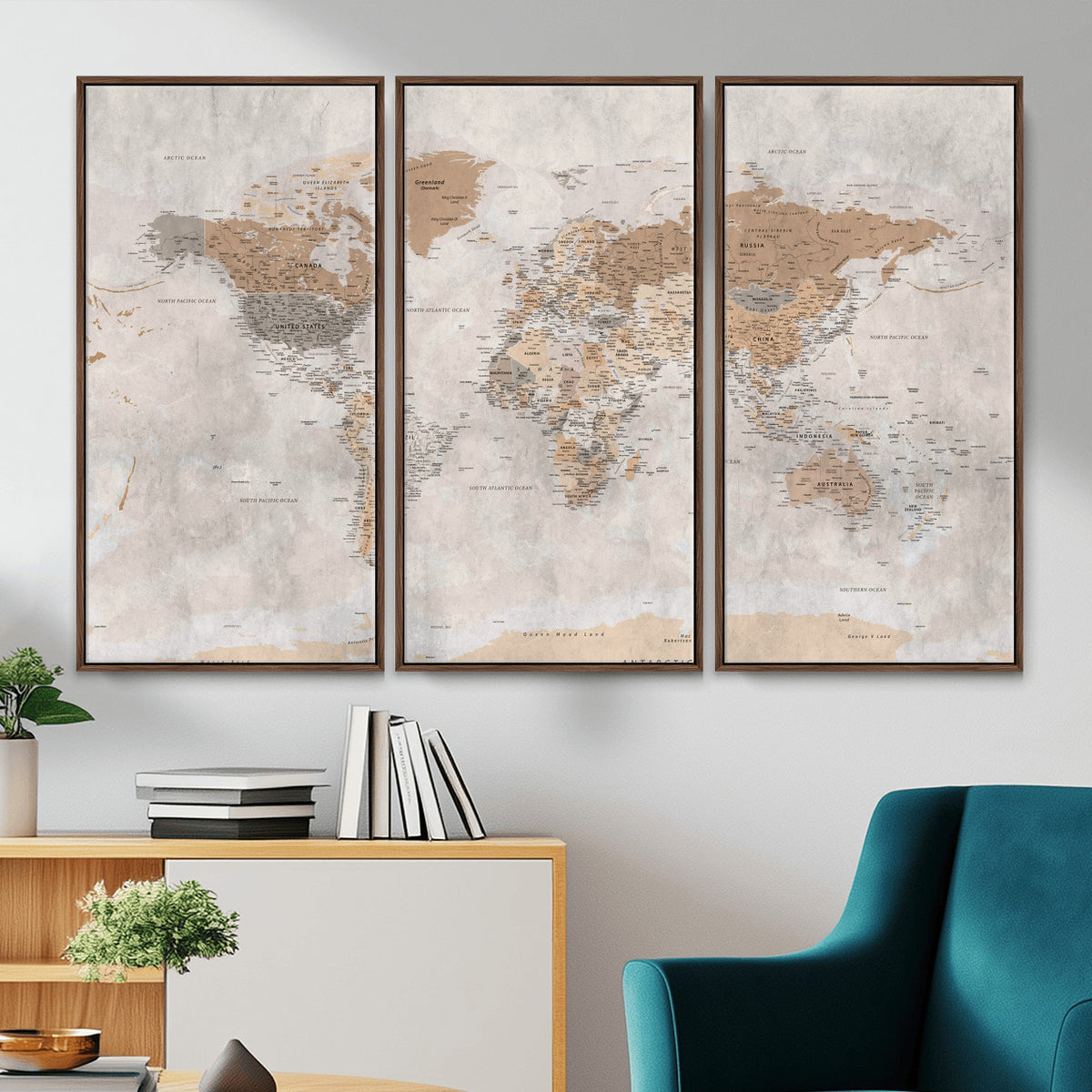 34051638-MGV-CV-36X24 - Detailed World Map Wall Art Canvas Print for Home and Office Decor