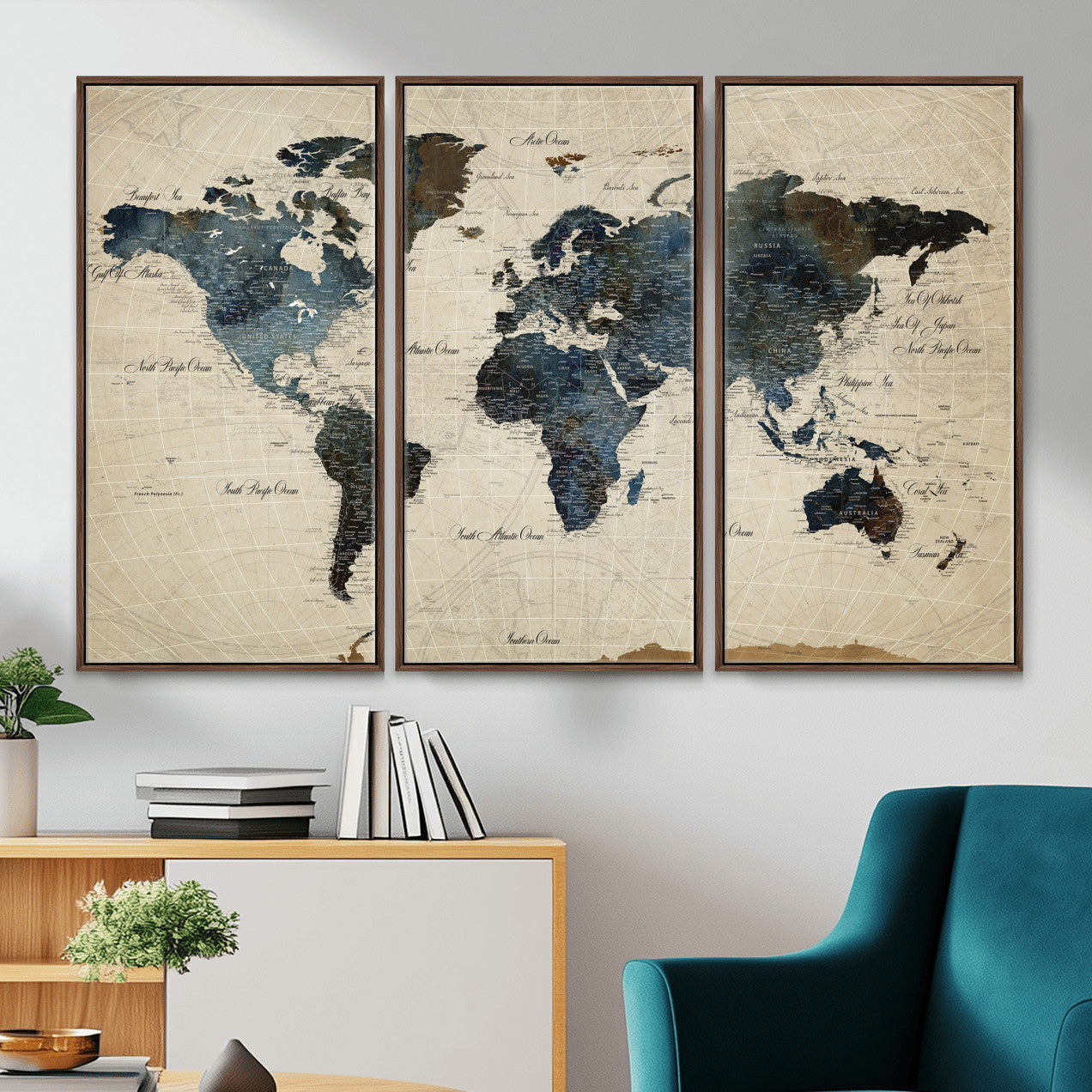 72927803-MGV-CV-36X24 - World Map Wall Art Canvas Print, Modern Decorative Framed Map Artwork Prints for Living Room, Office, Bedroom Wall Decor