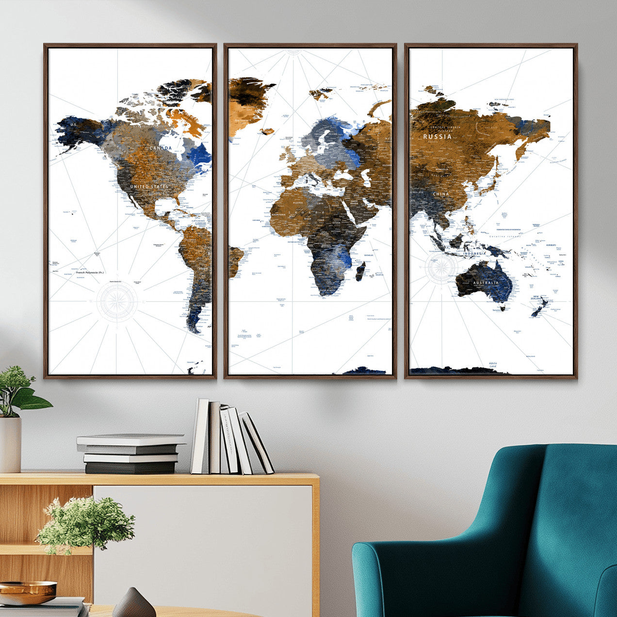 56364879-MGV-CV-36X24 - World Map Wall Art Canvas Print, Modern Decorative Framed Map Artwork Prints for Living Room, Office, Bedroom Wall Decor