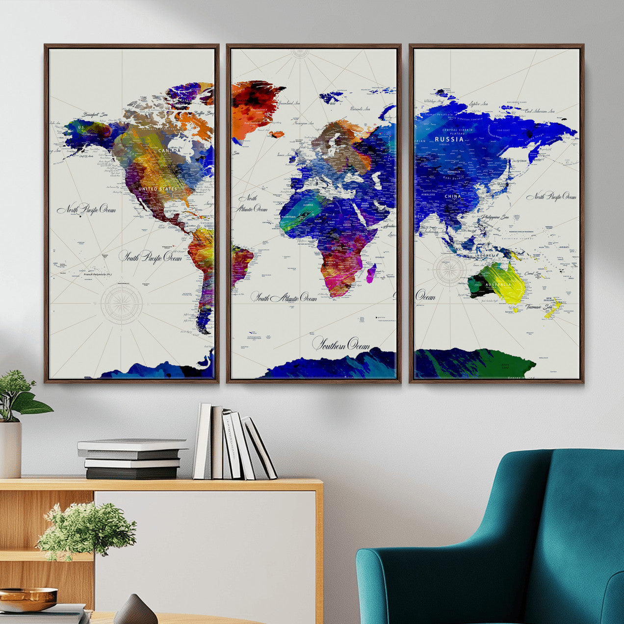 49670038-MGV-CV-36X24 - World Map Wall Art Canvas Print, Modern Decorative Framed Map Artwork Prints for Living Room, Office Decor