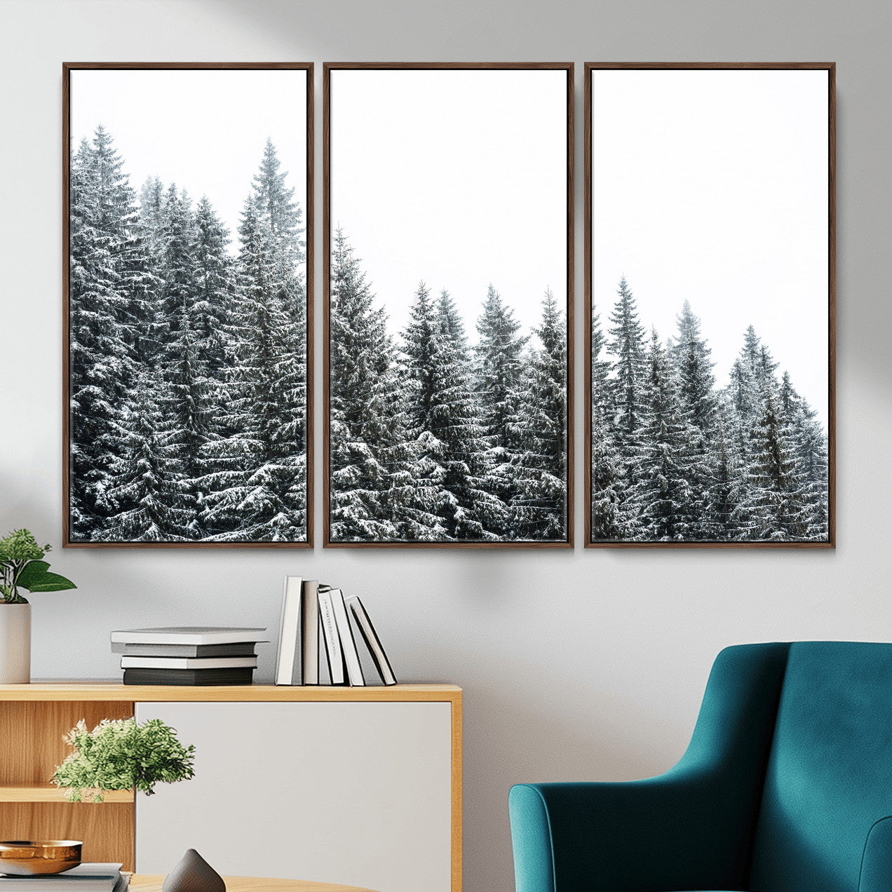 69566941-MGV-CV-36X24 - Misty Mountain Forest Canvas Print, Foggy Pine Trees Nature Wall Art, Framed Canvas Ready to Hang