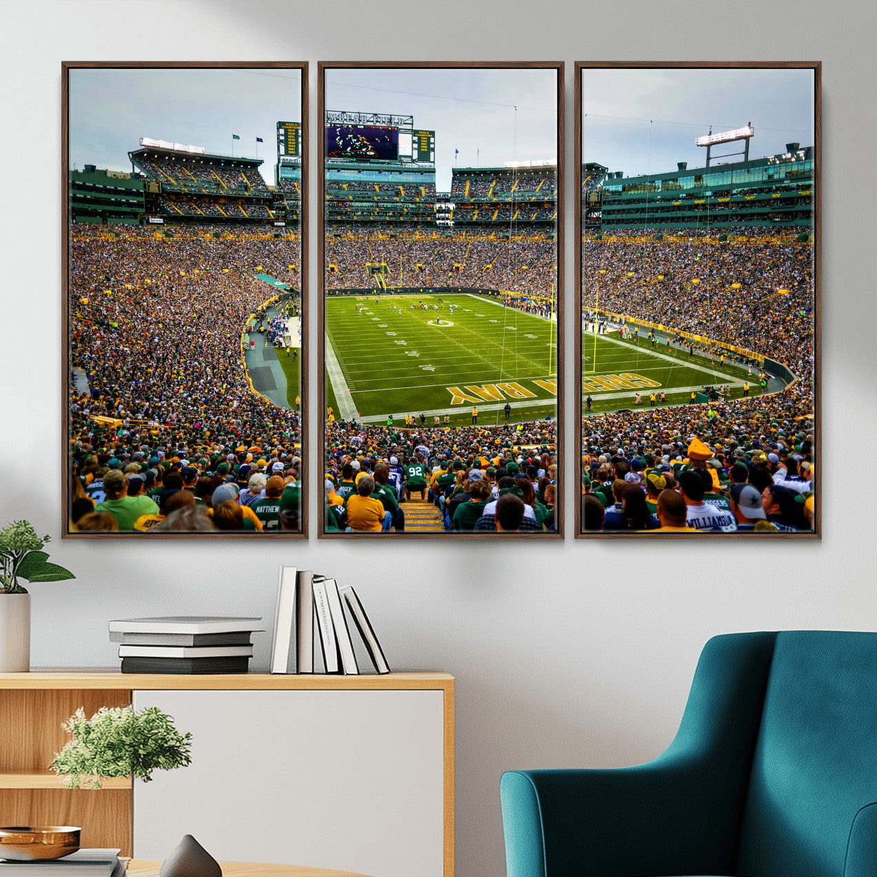 56521752-MGV-CV-36X24 - Green Bay Packers Stadium Wall Art Canvas Print, Lambeau Field Football Stadium Artwork, Framed Wall Art Ready to Hang