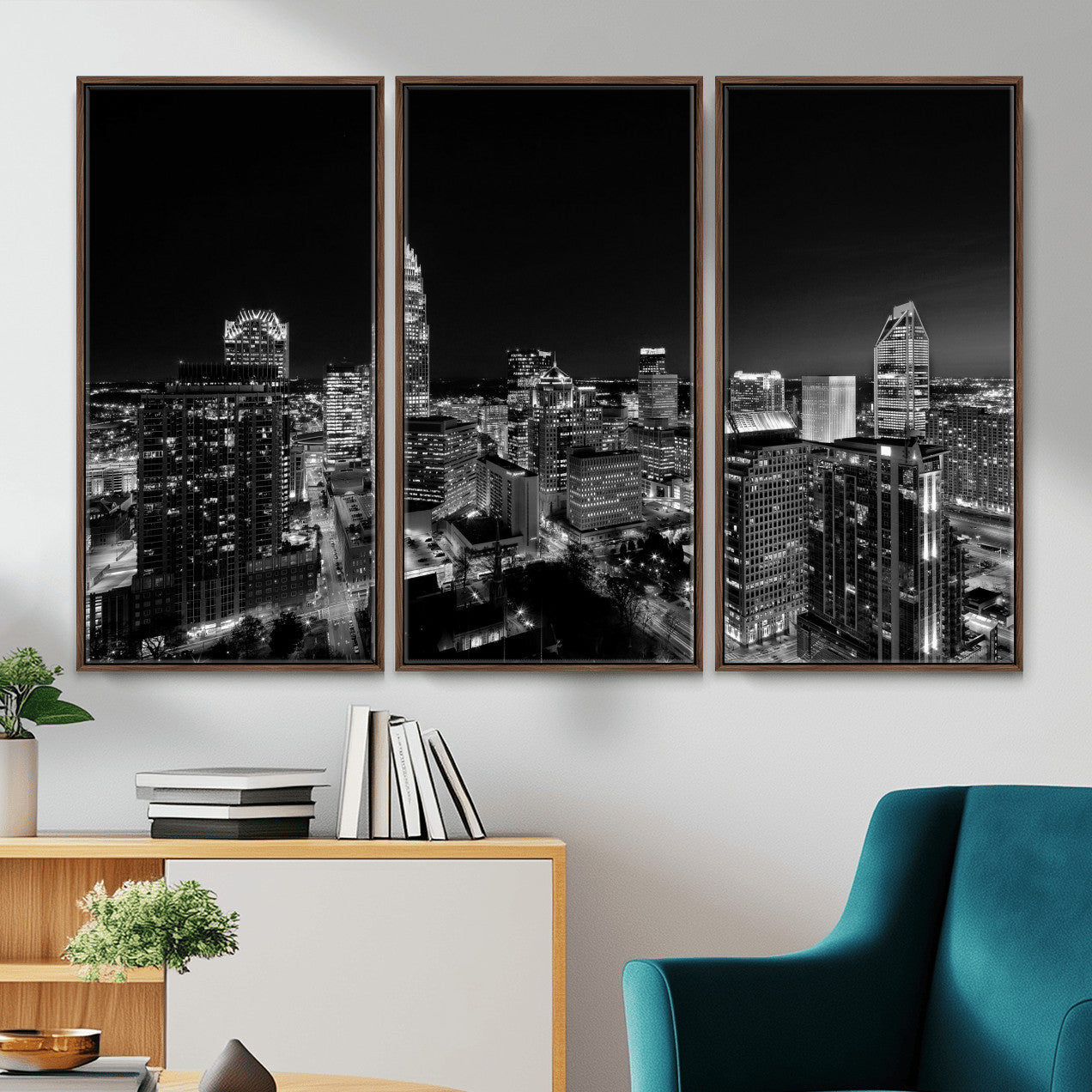 68329345-MGV-CV-36X24 - Atlanta Skyline Wall Art Canvas Print, Atlanta Downtown Night Cityscape Print for Modern Urban Wall Decor
