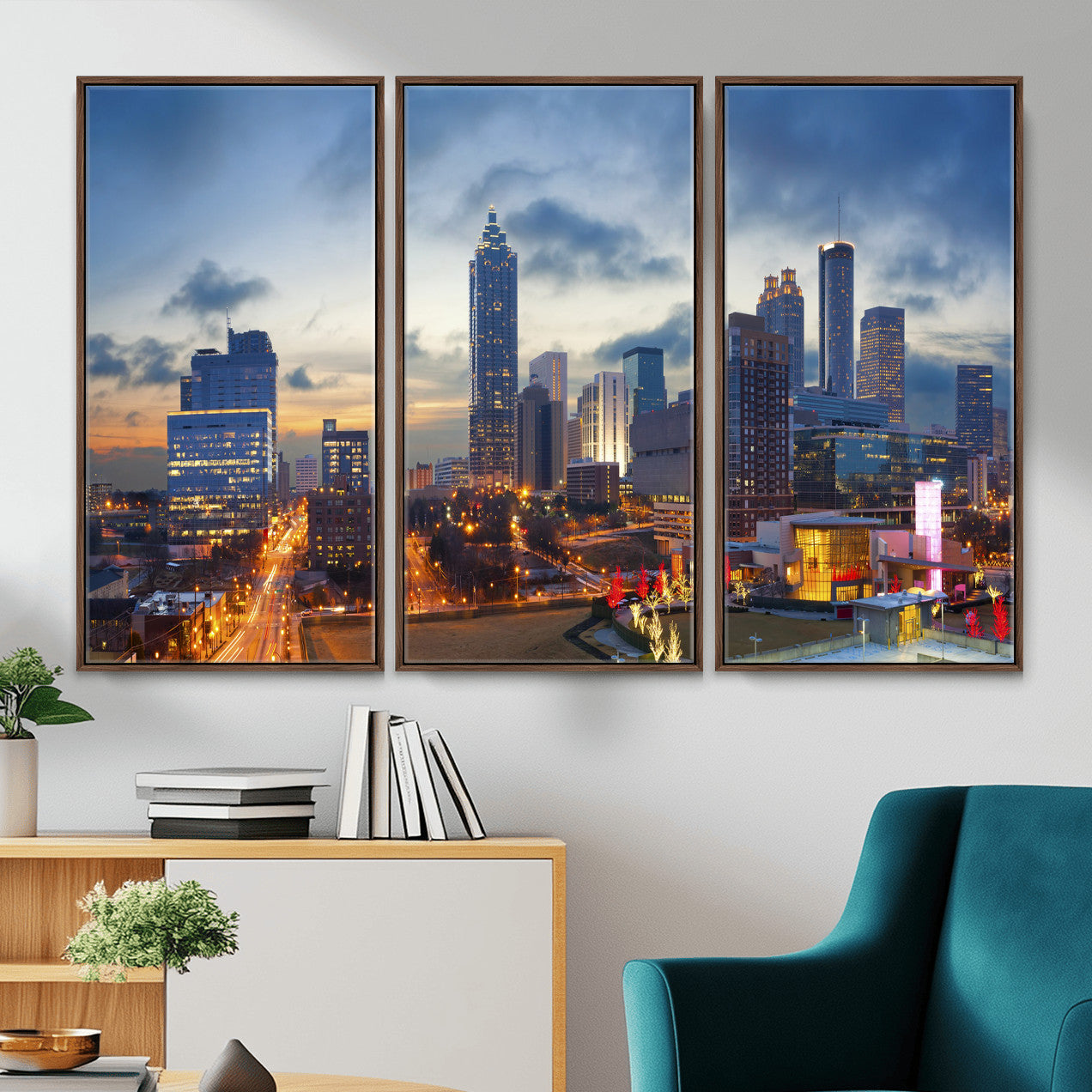 18461309-MGV-CV-36X24 - Atlanta Skyline Wall Art Canvas Print, Atlanta Downtown Night Cityscape Print for Modern Urban Wall Decor