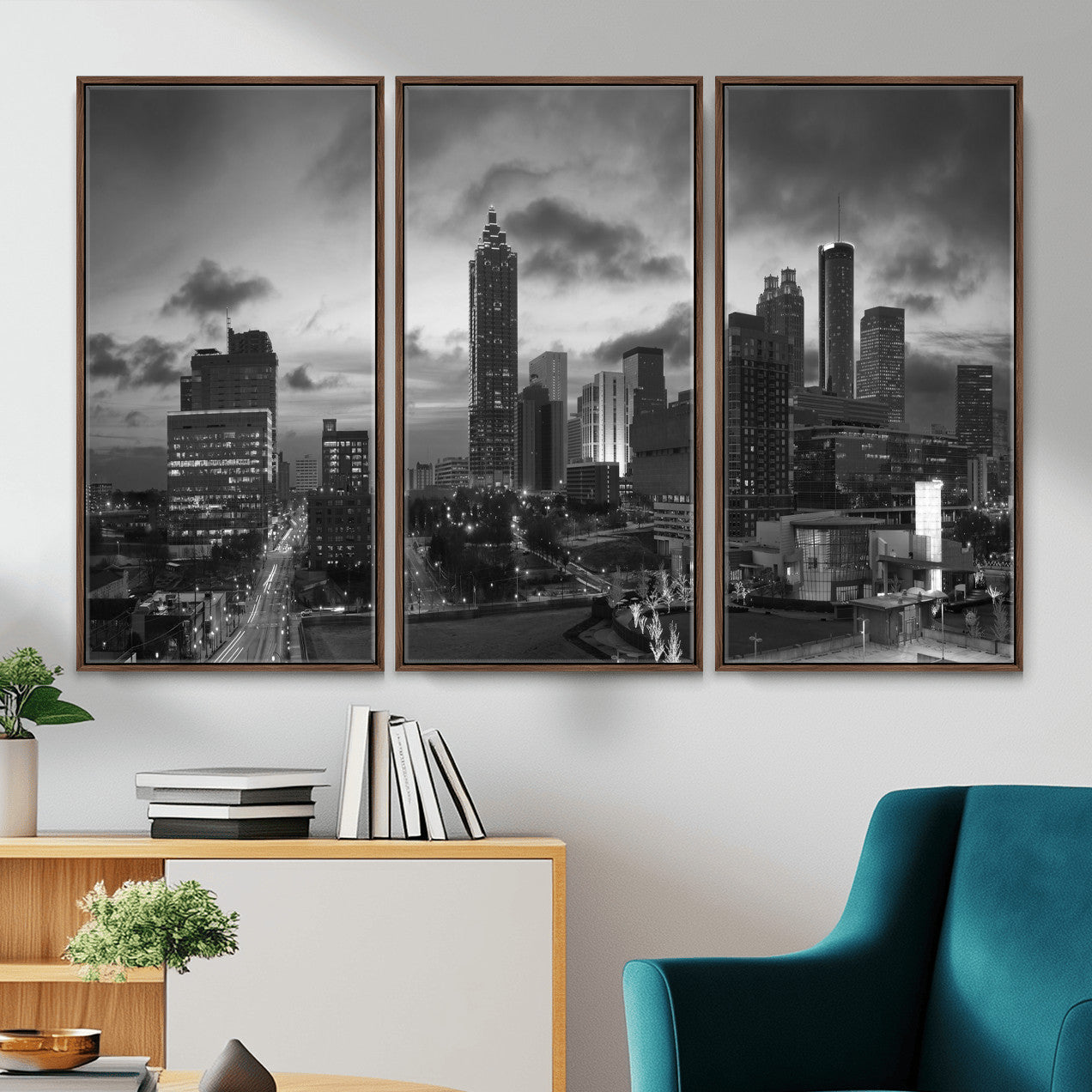 91959506-MGV-CV-36X24 - Atlanta Skyline Wall Art Canvas Print, Atlanta Downtown Night Cityscape Print for Modern Urban Wall Decor