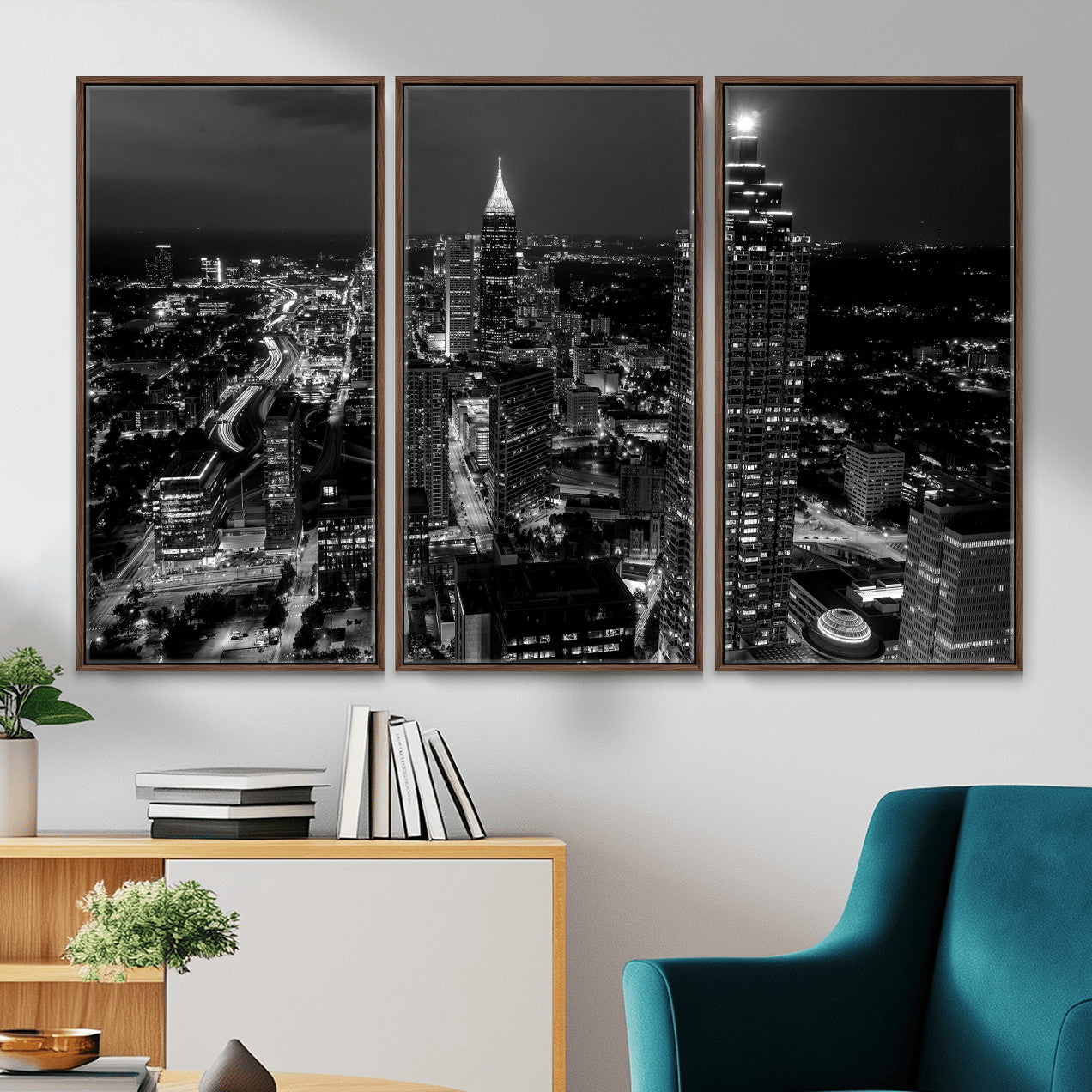 56773510-MGV-CV-36X24 - Atlanta Skyline Wall Art Canvas Print, Atlanta Downtown Night Cityscape Print for Modern Urban Wall Decor