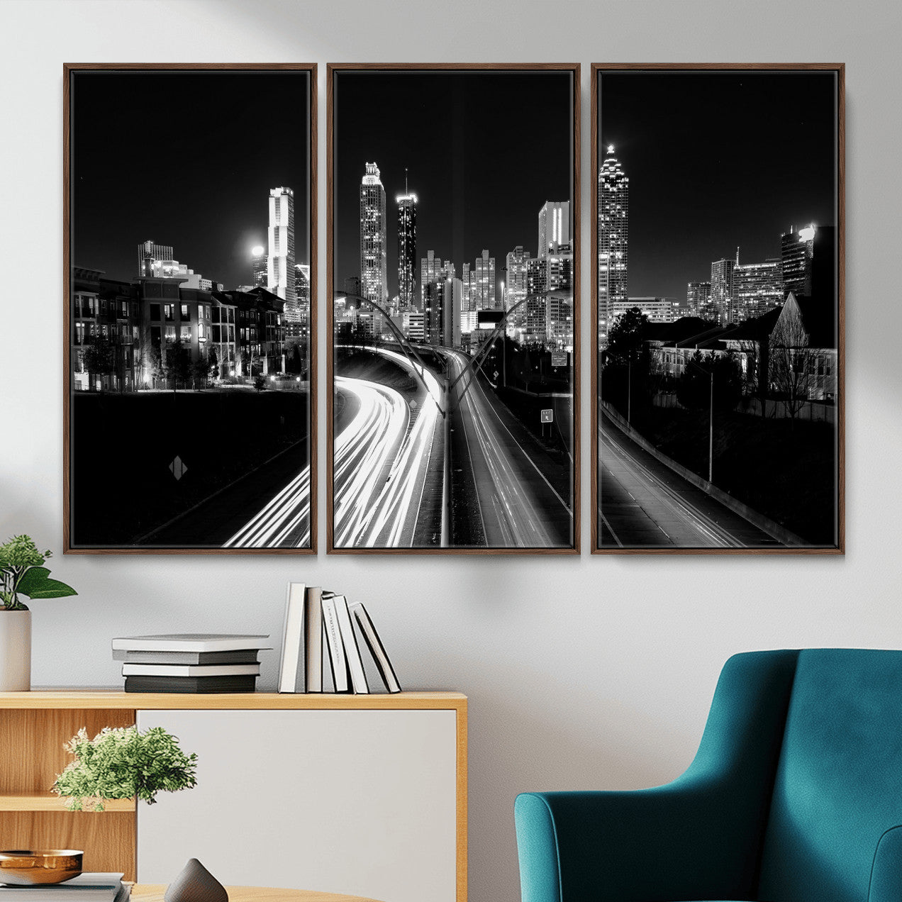80330064-MGV-CV-36X24 - Atlanta Skyline Wall Art Canvas Print, Atlanta Downtown Night Cityscape Print for Modern Urban Wall Decor