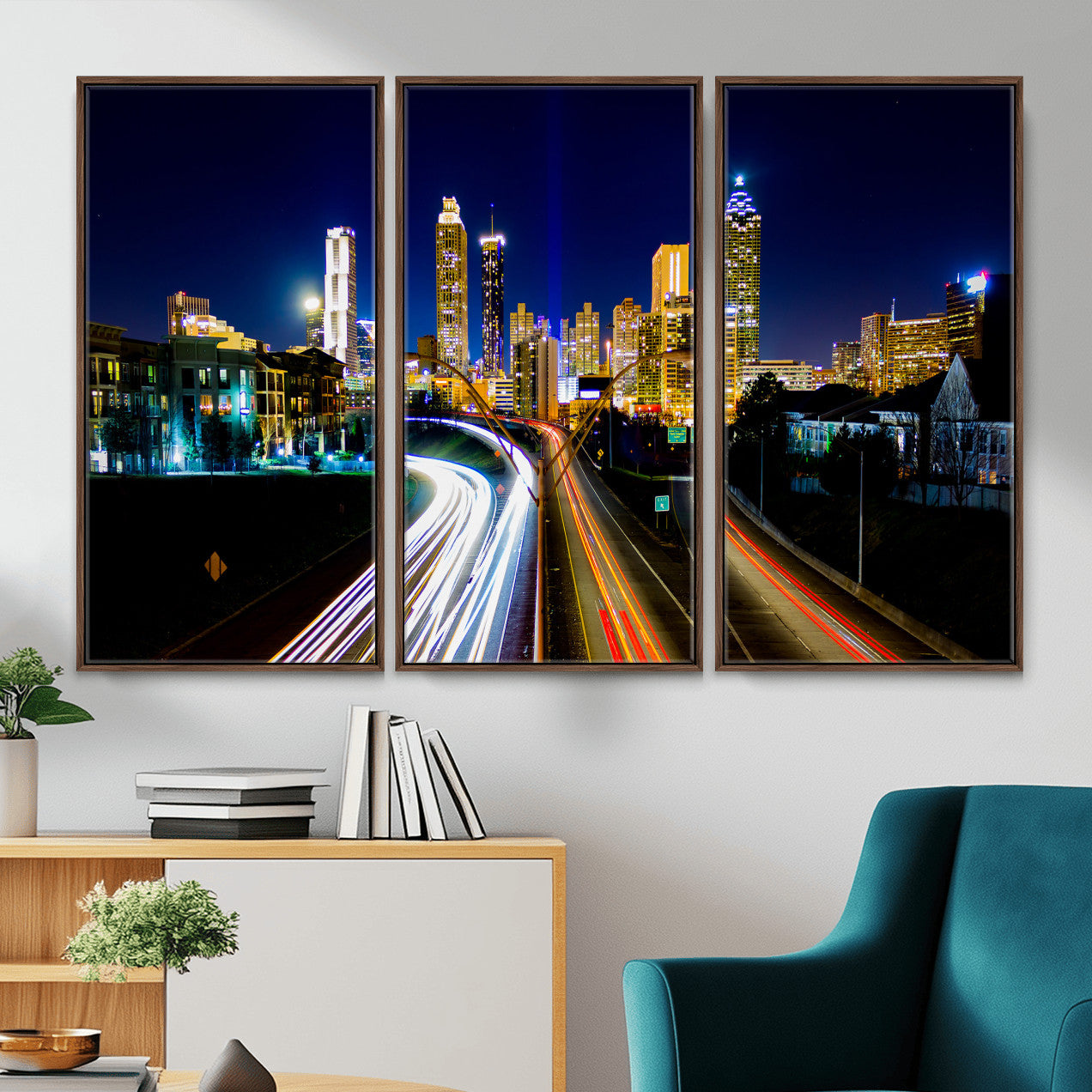 12967464-MGV-CV-36X24 - Atlanta Skyline Wall Art Canvas Print, Atlanta Downtown Night Cityscape Print for Modern Urban Wall Decor
