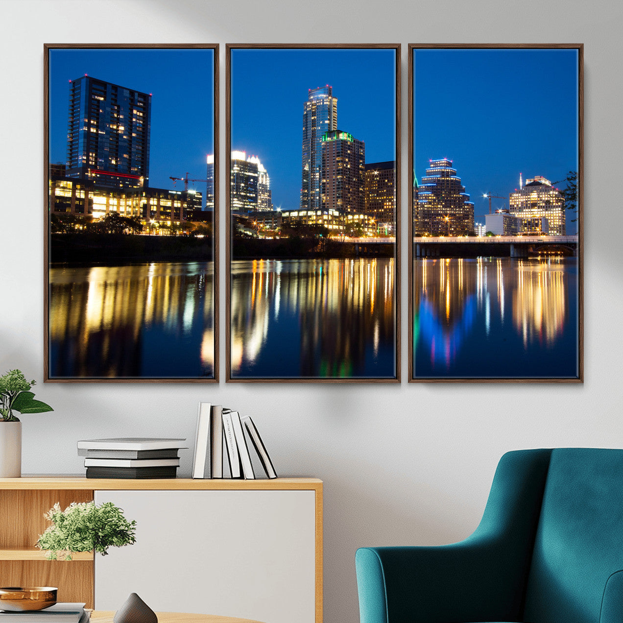 21916206-MGV-CV-36X24 - Austin Skyline Wall Art Canvas Print, Austin Downtown Night Cityscape Print for Modern Urban Wall Decor