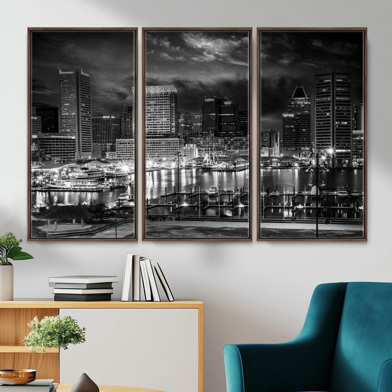 79755655-MGV-CV-36X24 - Baltimore Skyline Wall Art Canvas Print, Baltimore Downtown Night Cityscape Print for Modern Urban Wall Decor