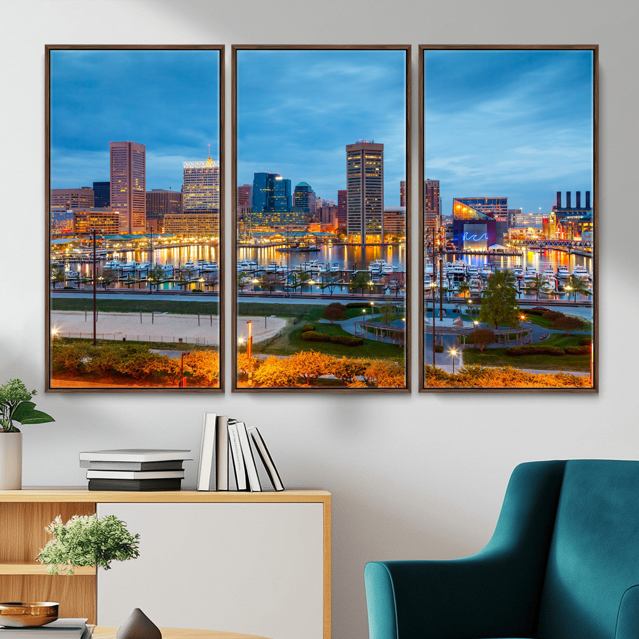 78635089-MGV-CV-36X24 - Baltimore Skyline Wall Art Canvas Print, Baltimore Downtown Night Cityscape Print for Modern Urban Wall Decor