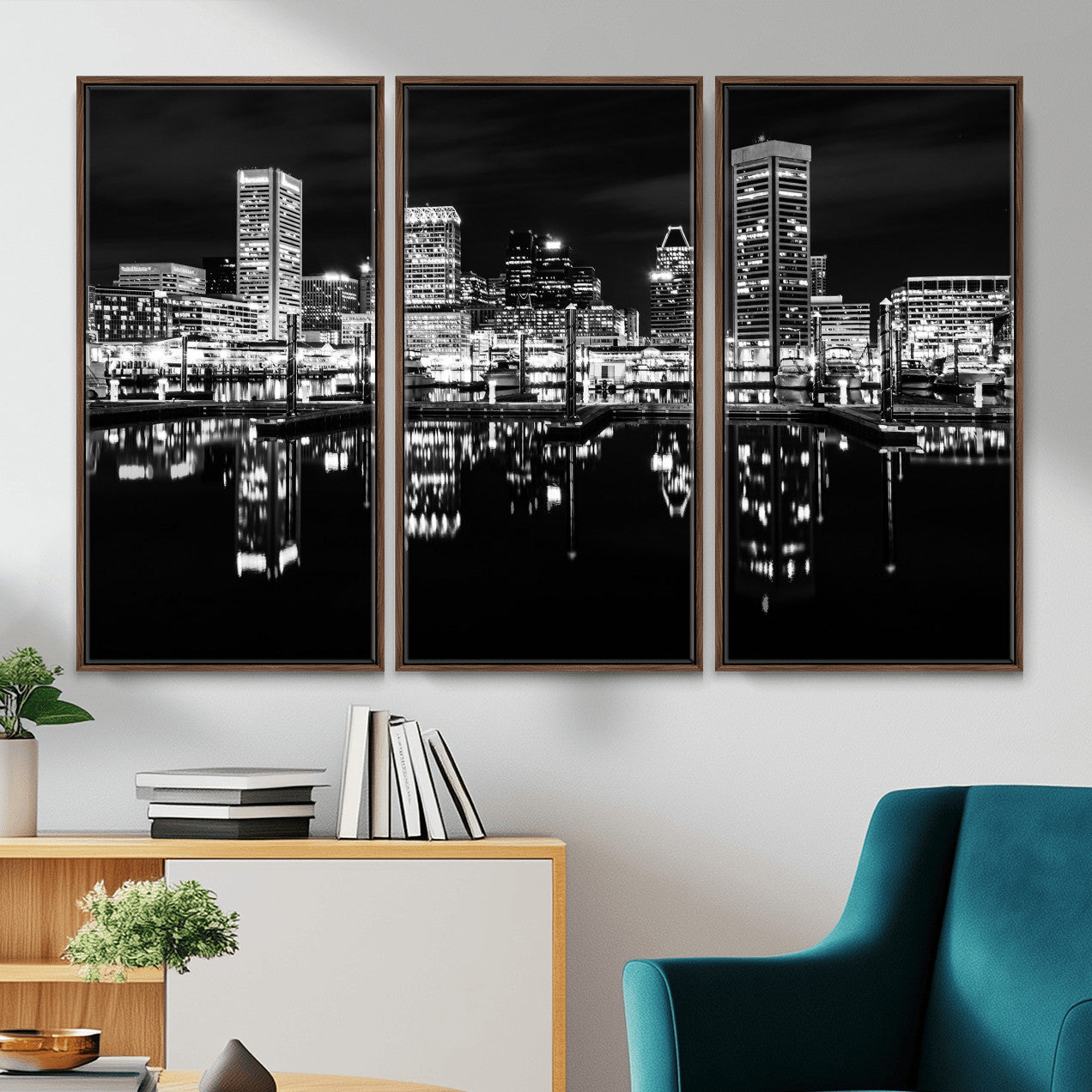 69187681-MGV-CV-36X24 - Baltimore Skyline Wall Art Canvas Print, Baltimore Downtown Night Cityscape Print for Modern Urban Wall Decor