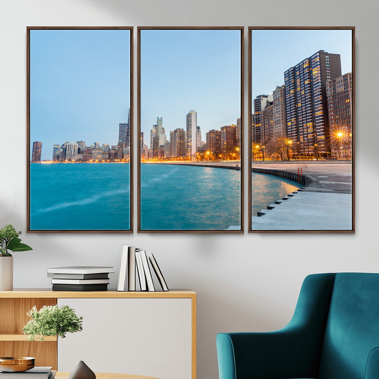 66780141-MGV-CV-36X24 - Chicago Wall Art Canvas Print, Chicago City Downtown Night Cityscape Print for Modern Urban Wall Decor