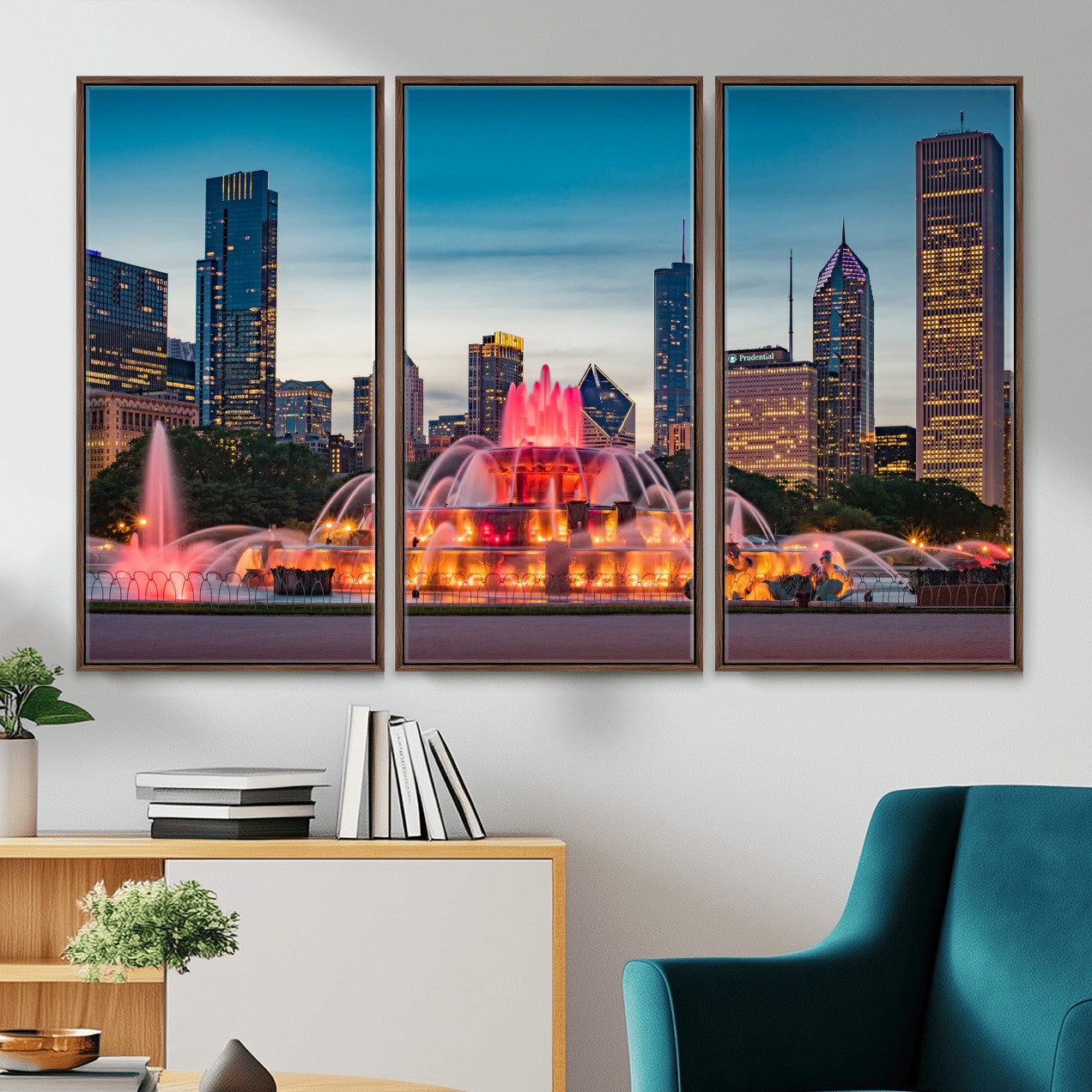 46805285-MGV-CV-36X24 - Chicago Wall Art Canvas Print, Chicago City Downtown Night Cityscape Print for Modern Urban Wall Decor