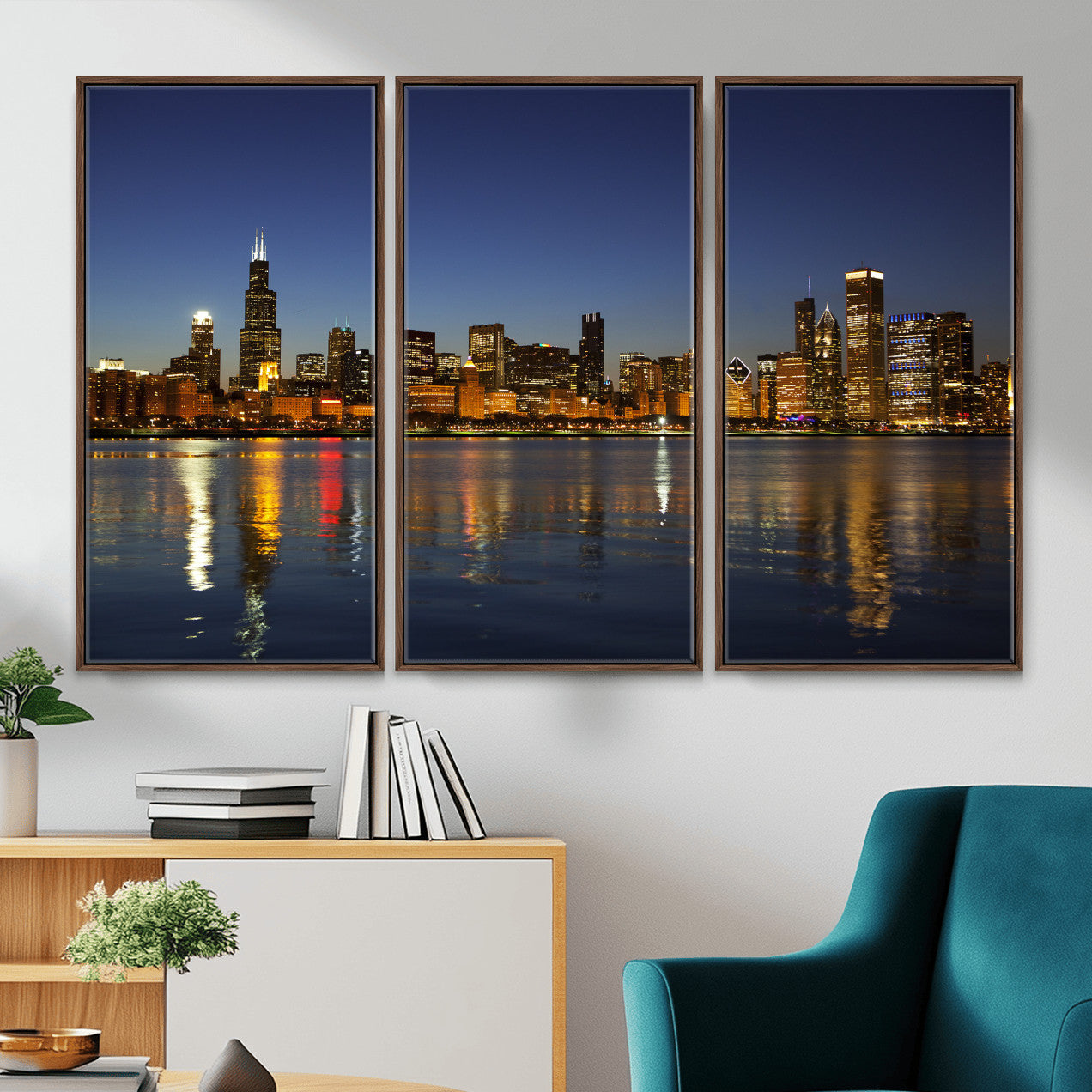 67308035-MGV-CV-36X24 - Chicago Wall Art Canvas Print, Chicago City Downtown Night Cityscape Print for Modern Urban Wall Decor