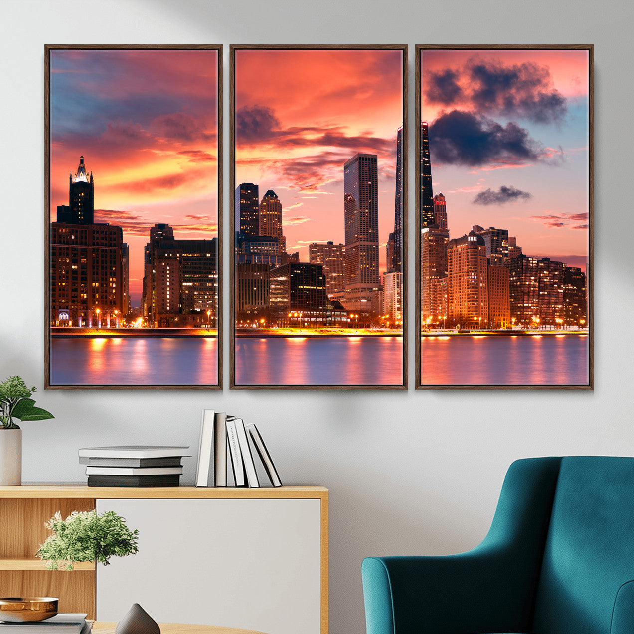 80390109-MGV-CV-36X24 - Chicago Wall Art Canvas Print, Chicago City Downtown Night Cityscape Print for Modern Urban Wall Decor