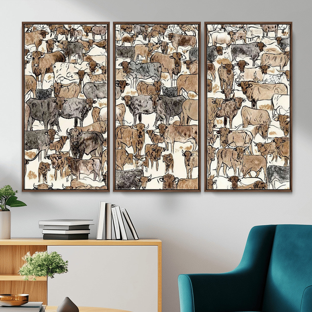 76902119-MGV-CV-36X24 - Farmhouse Animals Wall Art Canvas Print - Abstract Farm Animal Drawing Mid-Century Wall Art for Cabin Decor