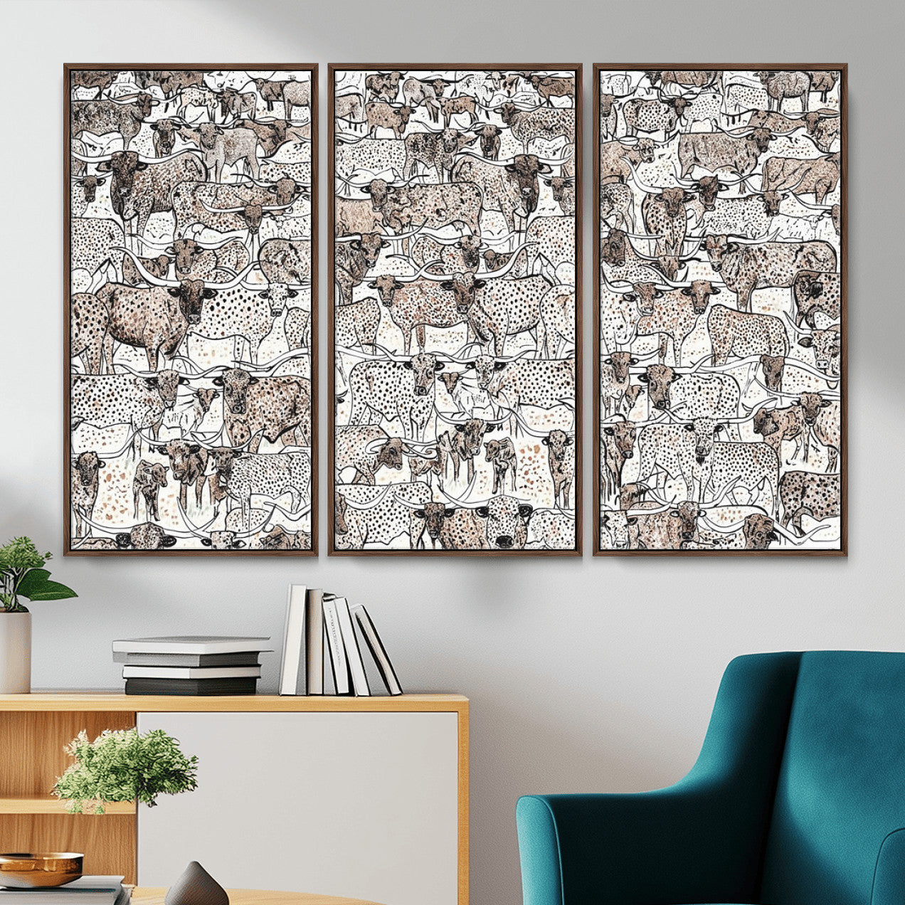 49200255-MGV-CV-36X24 - Farmhouse Animals Wall Art Canvas Print - Abstract Farm Animal Drawing Mid-Century Wall Art for Cabin Decor