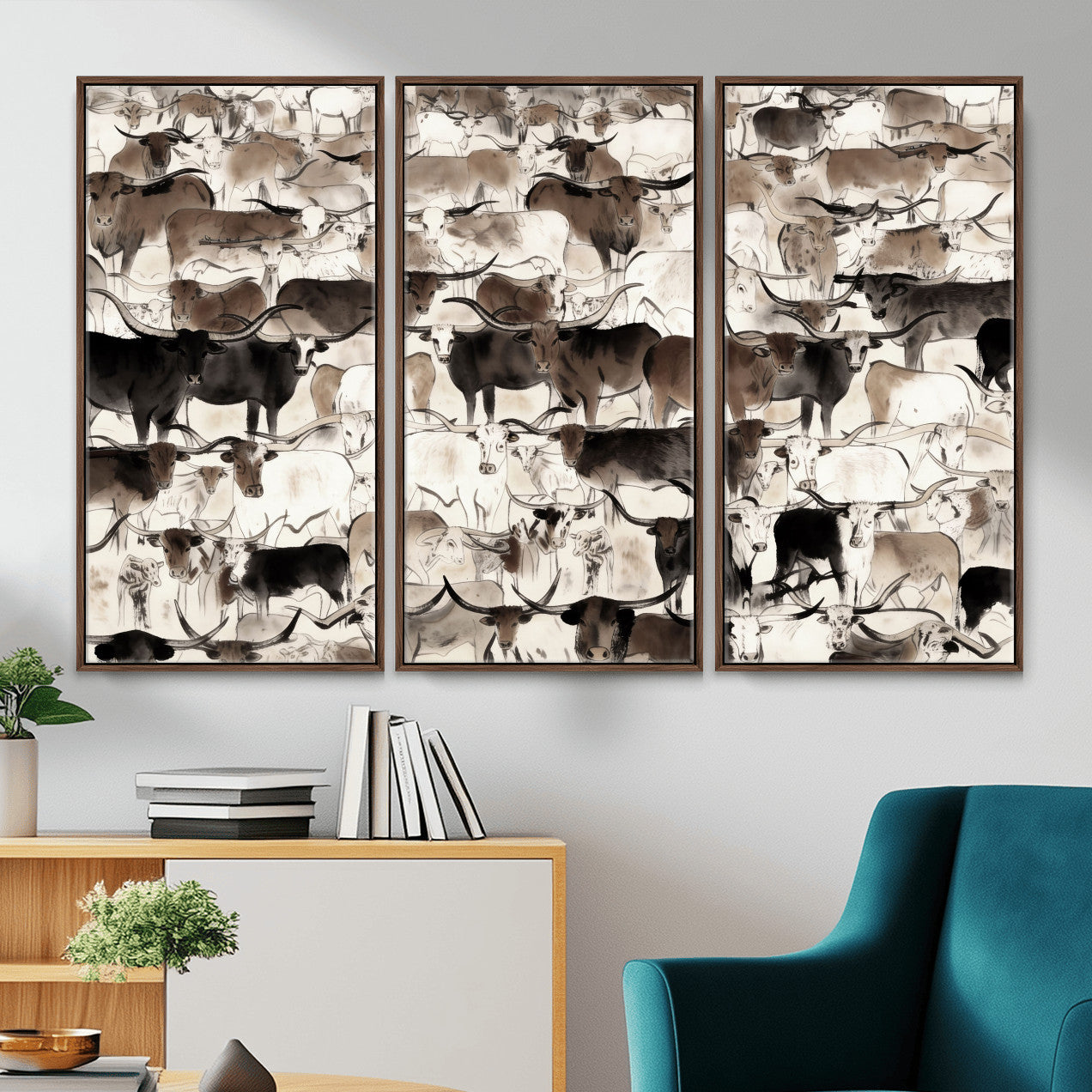 46084312-MGV-CV-36X24 - Farmhouse Animals Wall Art Canvas Print - Abstract Farm Animal Drawing Mid-Century Wall Art for Cabin Decor
