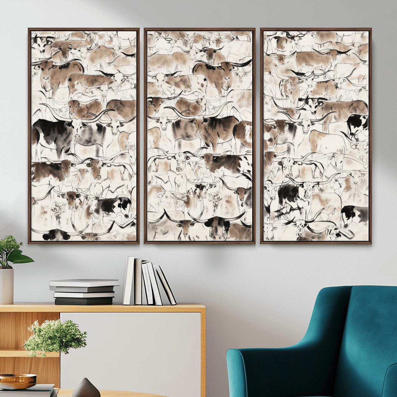 66685375-MGV-CV-36X24 - Farmhouse Animals Wall Art Canvas Print - Abstract Farm Animal Drawing Mid-Century Wall Art for Cabin Decor