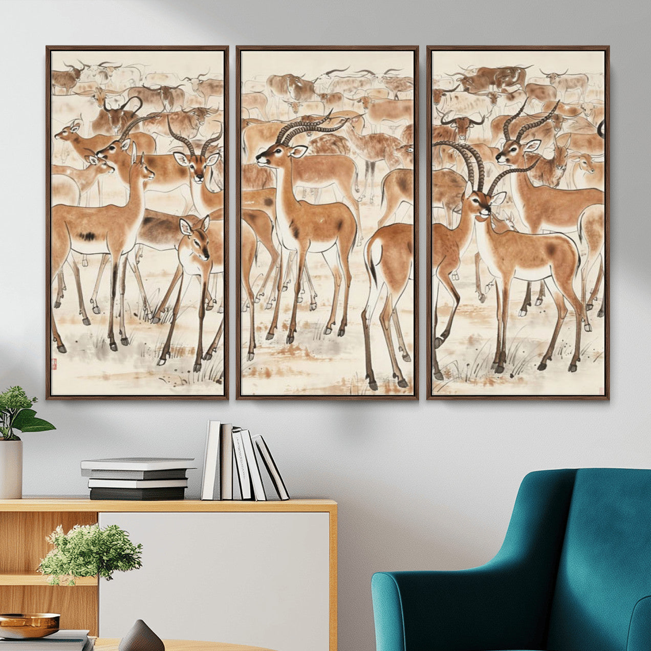 67375088-MGV-CV-36X24 - Farmhouse Animals Wall Art Canvas Print - Abstract Farm Animal Drawing Mid-Century Wall Art for Cabin Decor