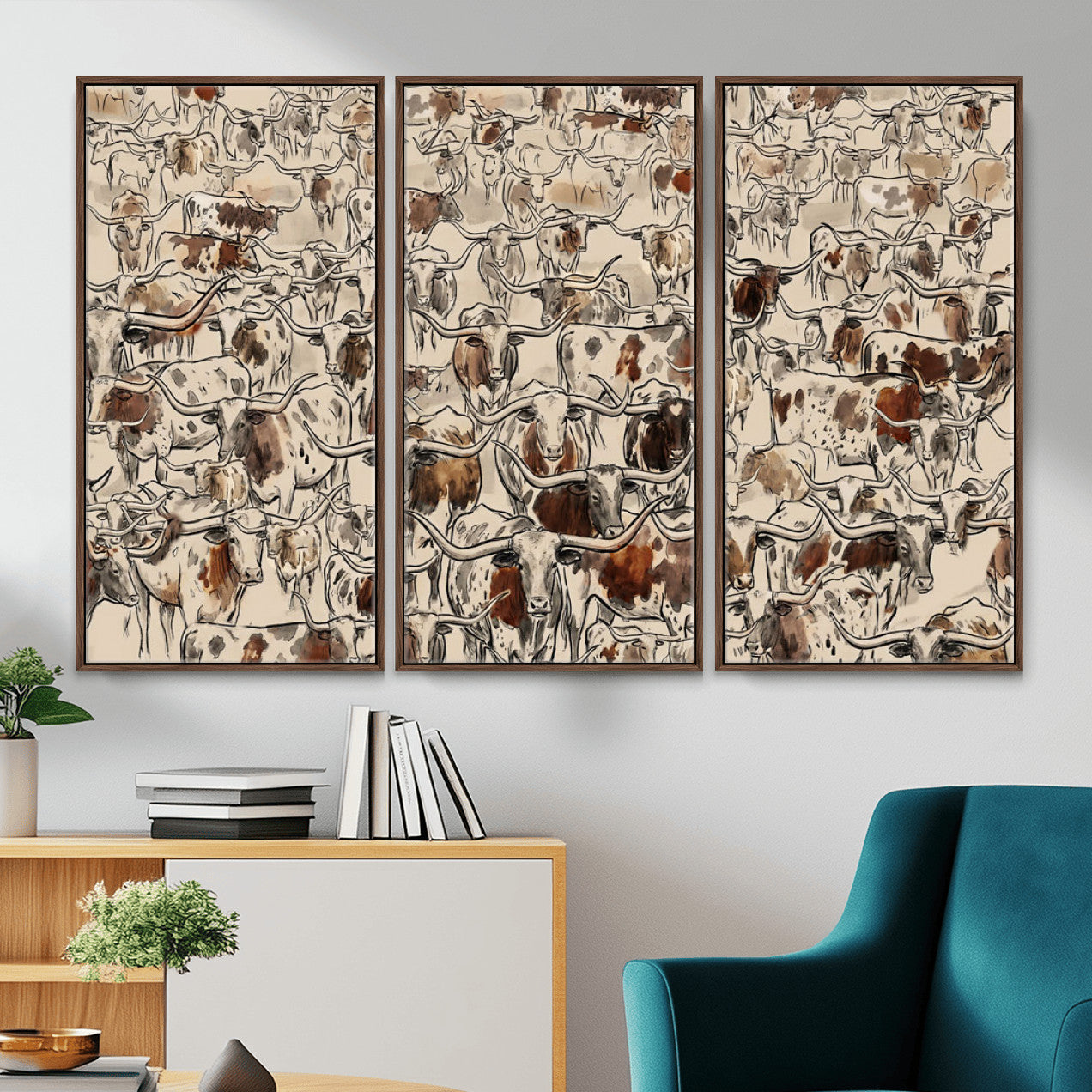 94808502-MGV-CV-36X24 - Farmhouse Animals Wall Art Canvas Print - Abstract Farm Animal Drawing Mid-Century Wall Art for Cabin Decor