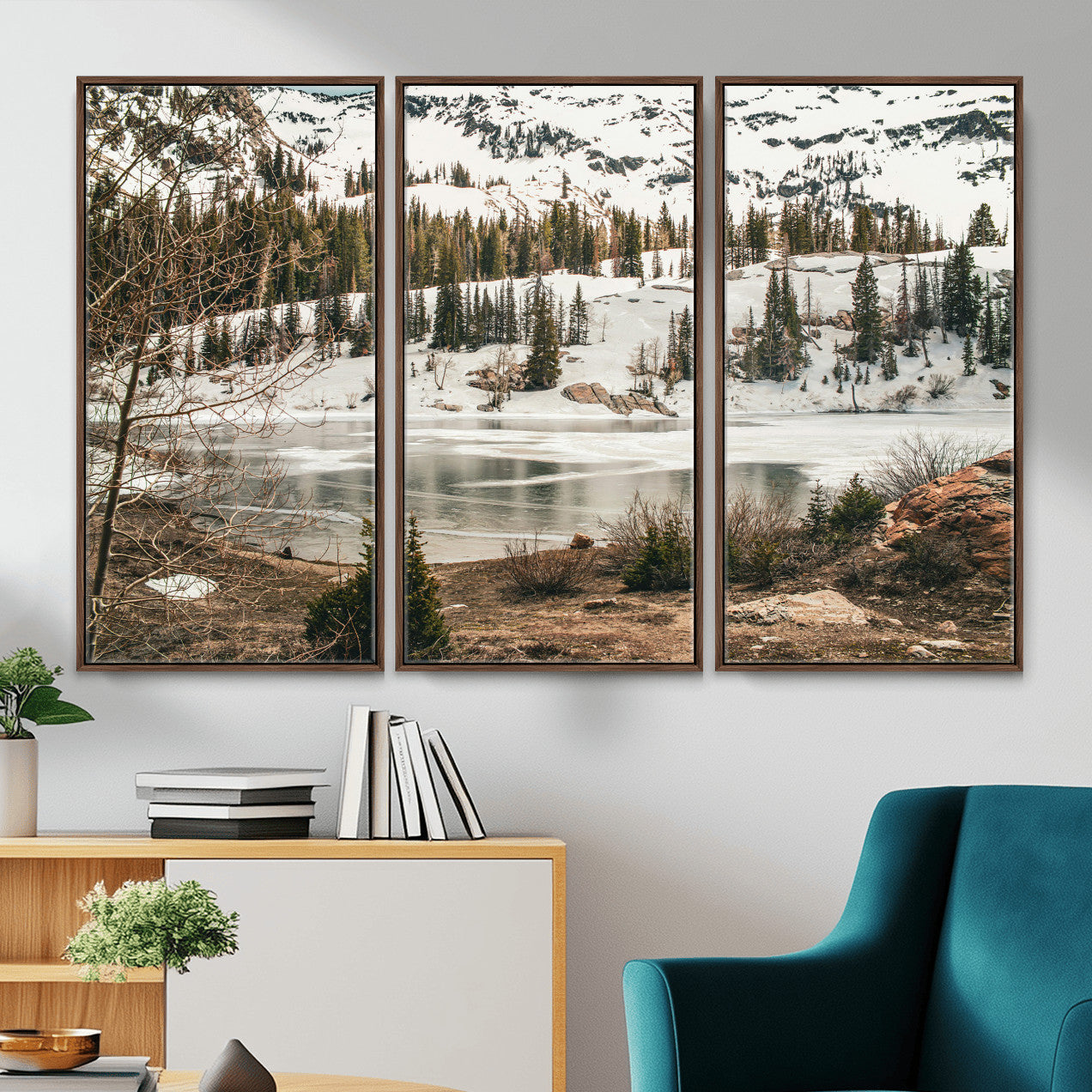 10336249-MGV-CV-36X24 - Snowy Mountain Landscape Wall Art Canvas Print, Alpine Pine Forest Winter Nature Wall Decor for Living Room and Office