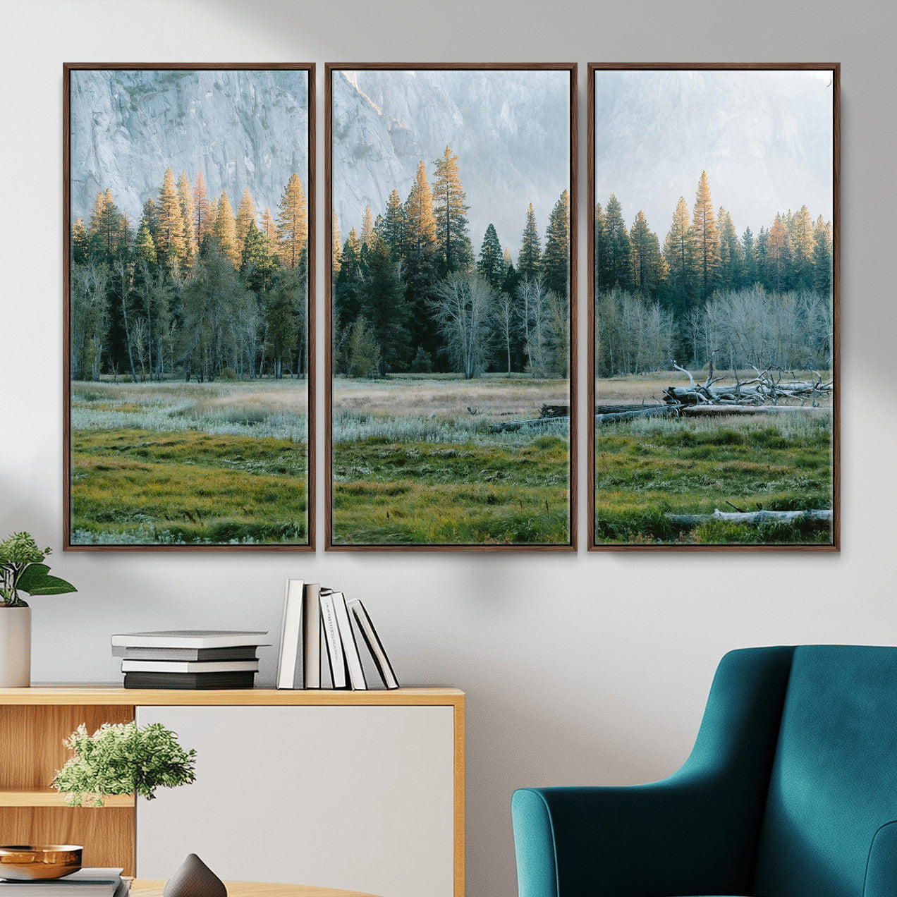 95548744-MGV-CV-36X24 - Forest Meadow Wall Art Canvas Print, Pine Tree Landscape Nature Artwork, Mountain Valley Scenic Photography, Calm Wilderness Wall Decor