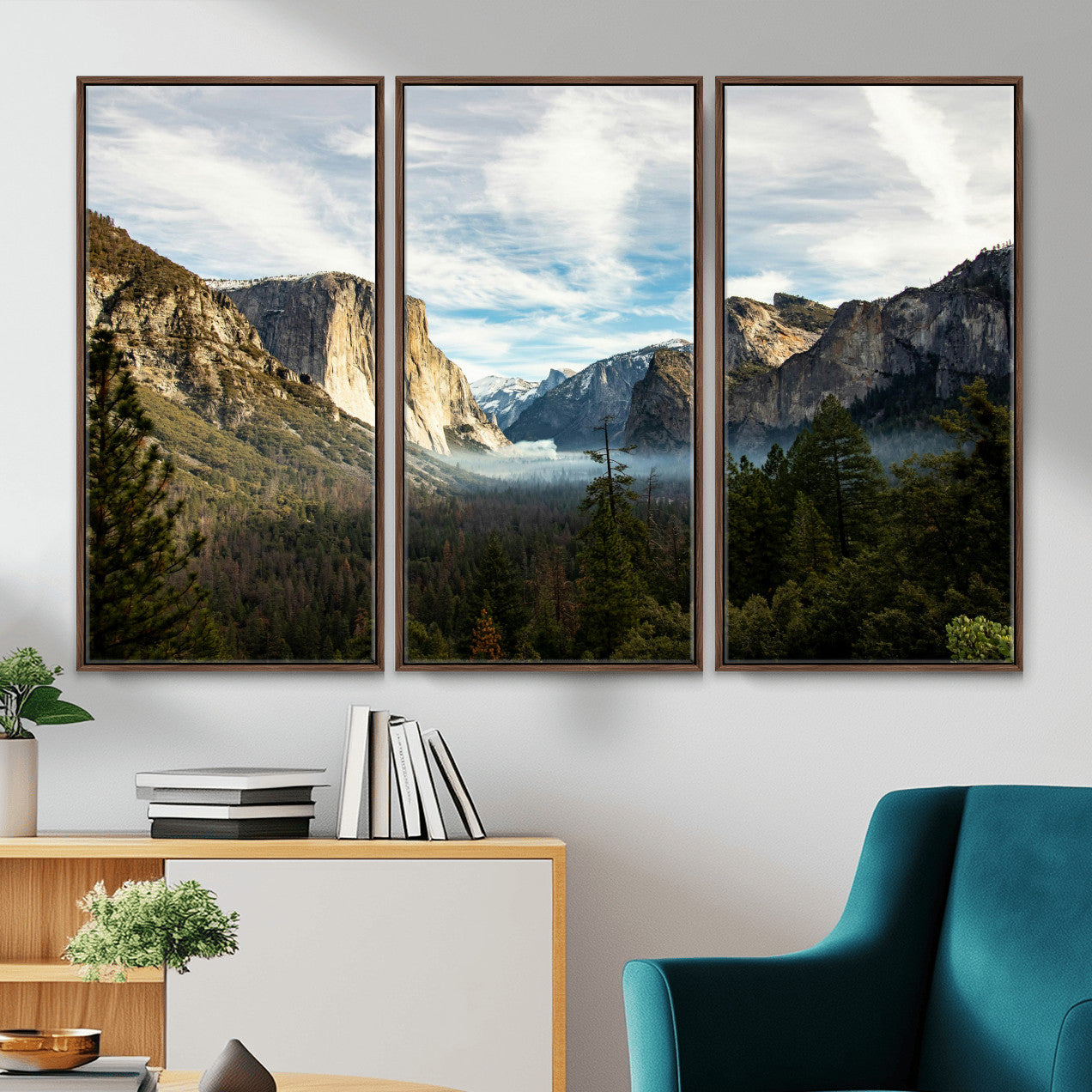 15089394-MGV-CV-36X24 - Yosemite Valley Mountain Landscape Wall Art Canvas Print, Granite Cliff Forest Valley Canvas Print, California National Park Scenic Art Printing