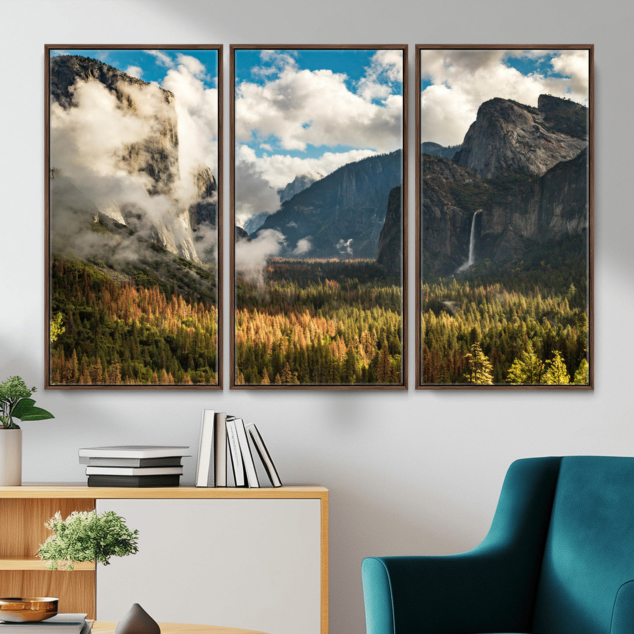 18271001-MGV-CV-36X24 - Yosemite Valley River Landscape Wall Art Canvas Print, Granite Cliffs Forest River Canvas Print, California National Park Moody Scenic Art Printi