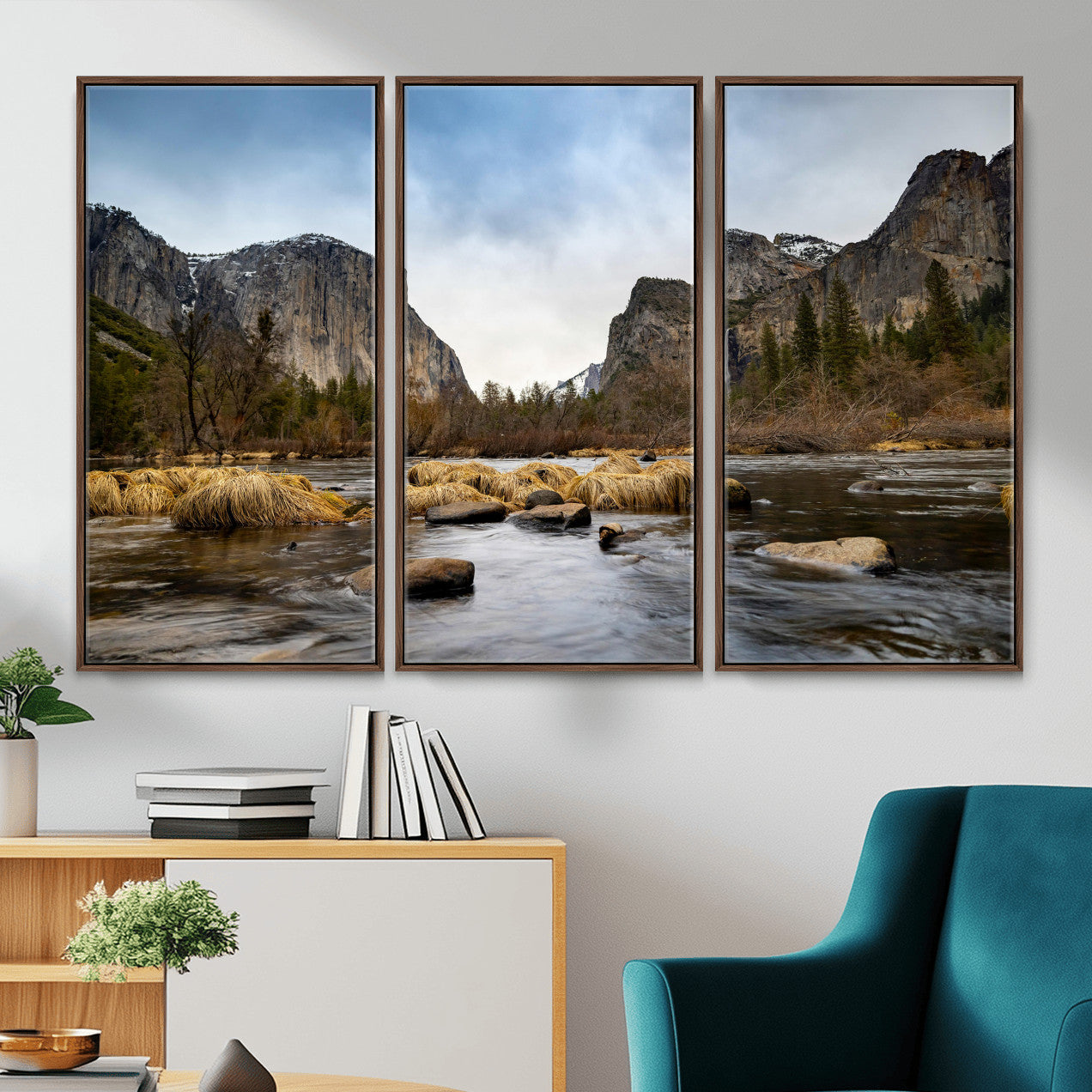 20458404-MGV-CV-36X24 - Yosemite Valley Mountain Landscape Wall Art Canvas Print, Granite Cliff Forest Valley Canvas Print, California National Park Scenic Art Printing
