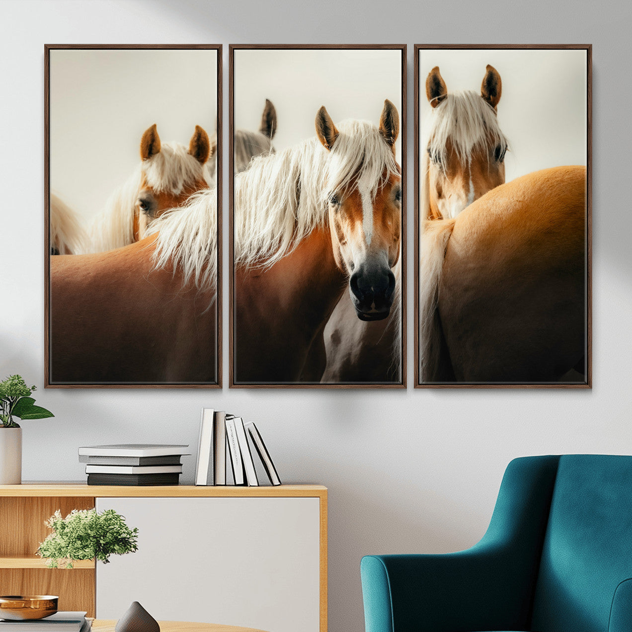 71904941-MGV-CV-36X24 - Wild Horse Herd Wall Art Canvas Print, Natural Horse Portrait Nature Wall Decor for Living Room and Office
