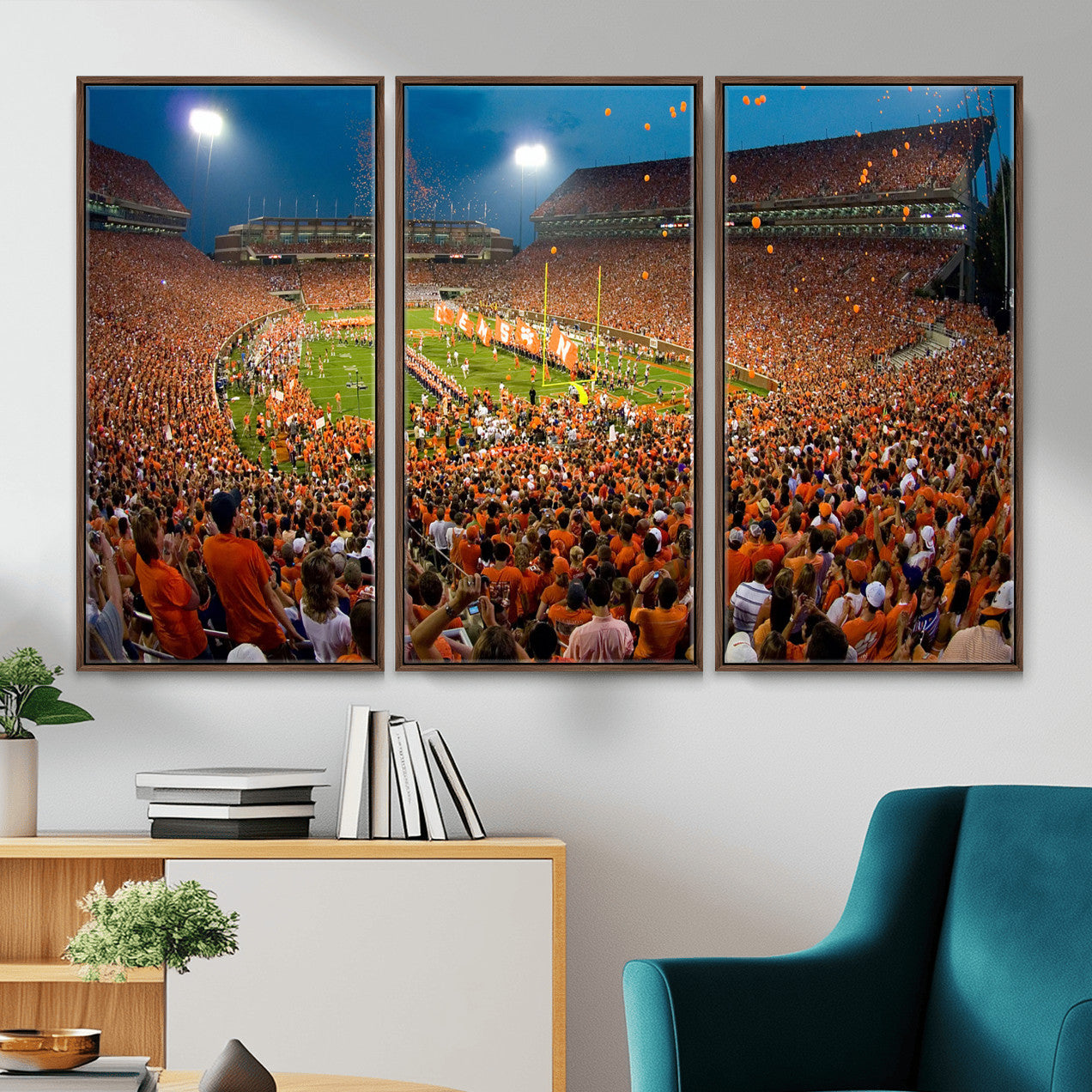 42850097-MGV-CV-36X24 - Clemson Tigers Memorial Stadium Wall Art Canvas Print, Death Valley Football Stadium Artwork, Packed Game Night Crowd Scene