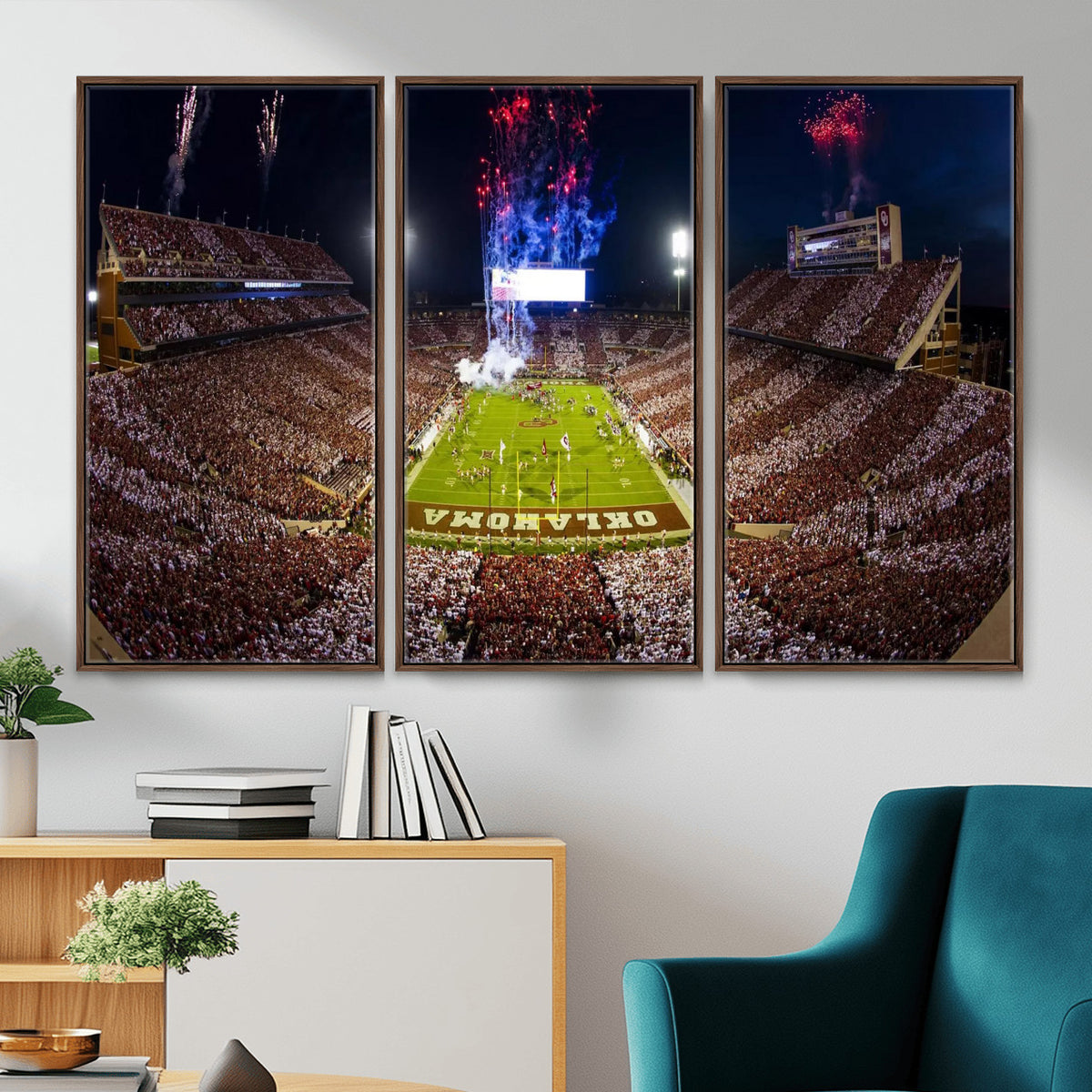 43197777-MGV-CV-36X24 - Oklahoma Memorial Stadium Wall Art Canvas Print – Oklahoma Sooners Football Artwork for Home, Office, and Sports Room Decor