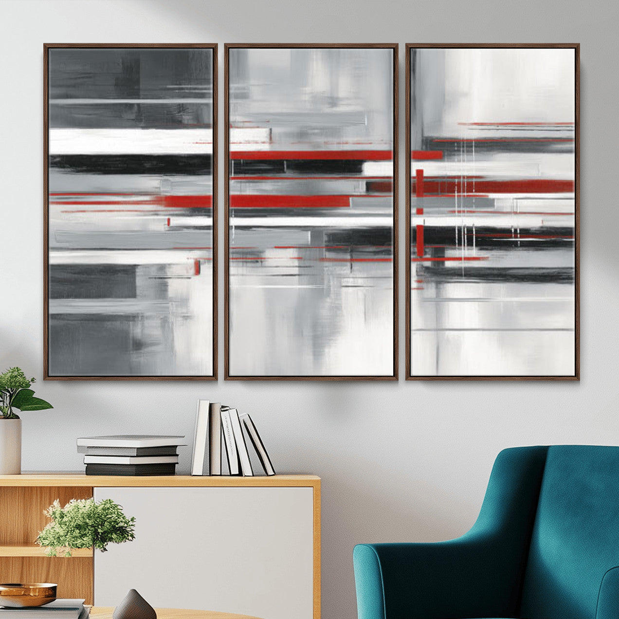 62640681-MGV-CV-36X24 - Gray Red Abstract Wall Art Canvas Print, Modern Abstract Canvas Wall Decor for Contemporary Living Room and Office