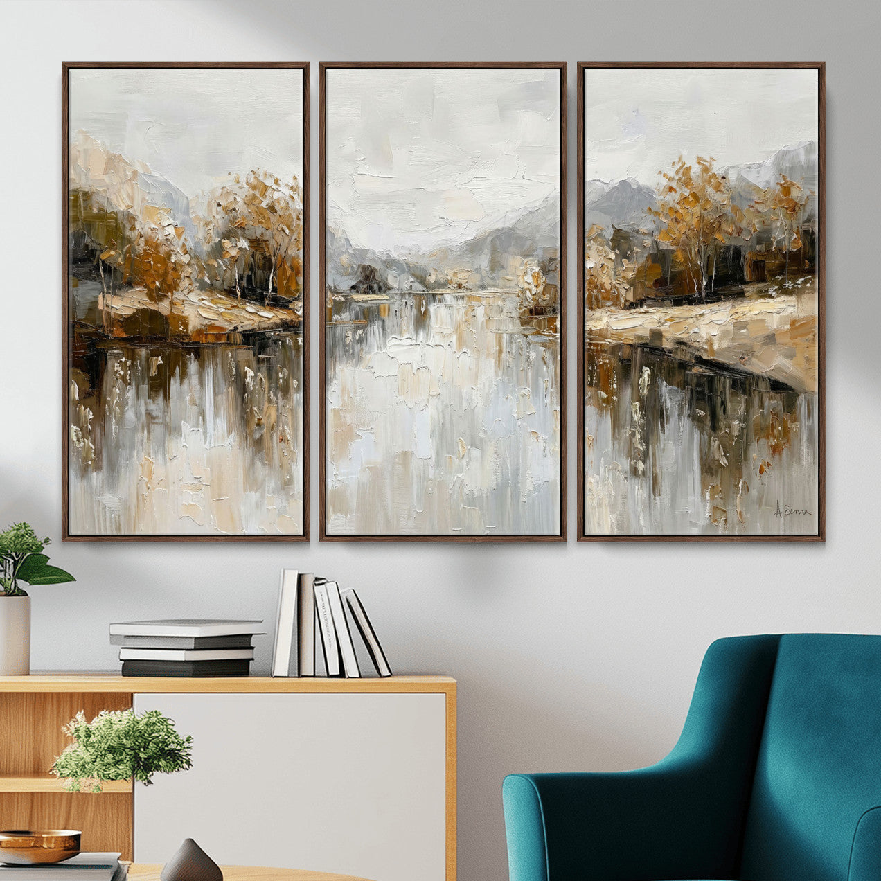 75820239-MGV-CV-36X24 - Abstract Landscape Wall Art Canvas Print, Modern Lake Printing Wall Decor for Contemporary Interiors