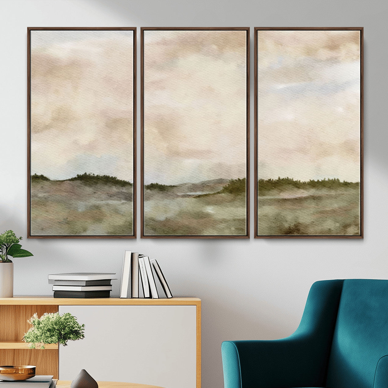 13578069-MGV-CV-36X24 - Abstract Landscape Wall Art Canvas Print, Watercolor Pastoral Landscape Painting Wall Decor for Modern Farmhouse Interiors