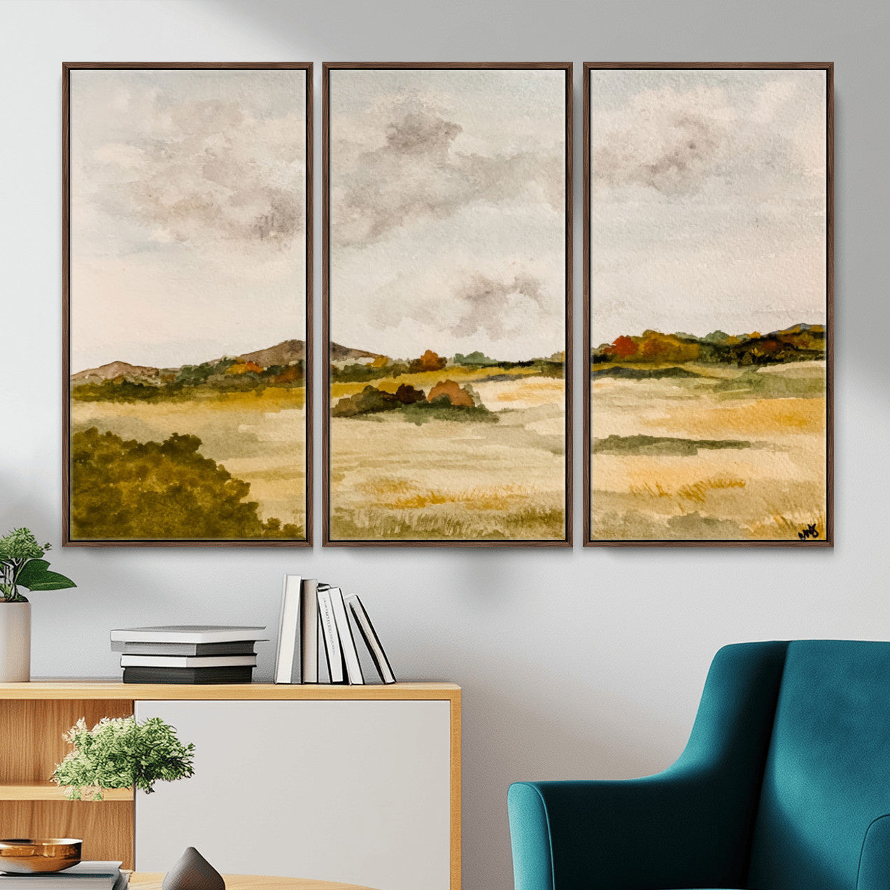94151004-MGV-CV-36X24 - Watercolor Abstract Countryside Wall Art Canvas Print, Neutral Pastoral Landscape Painting Wall Decor for Modern Farmhouse Interiors