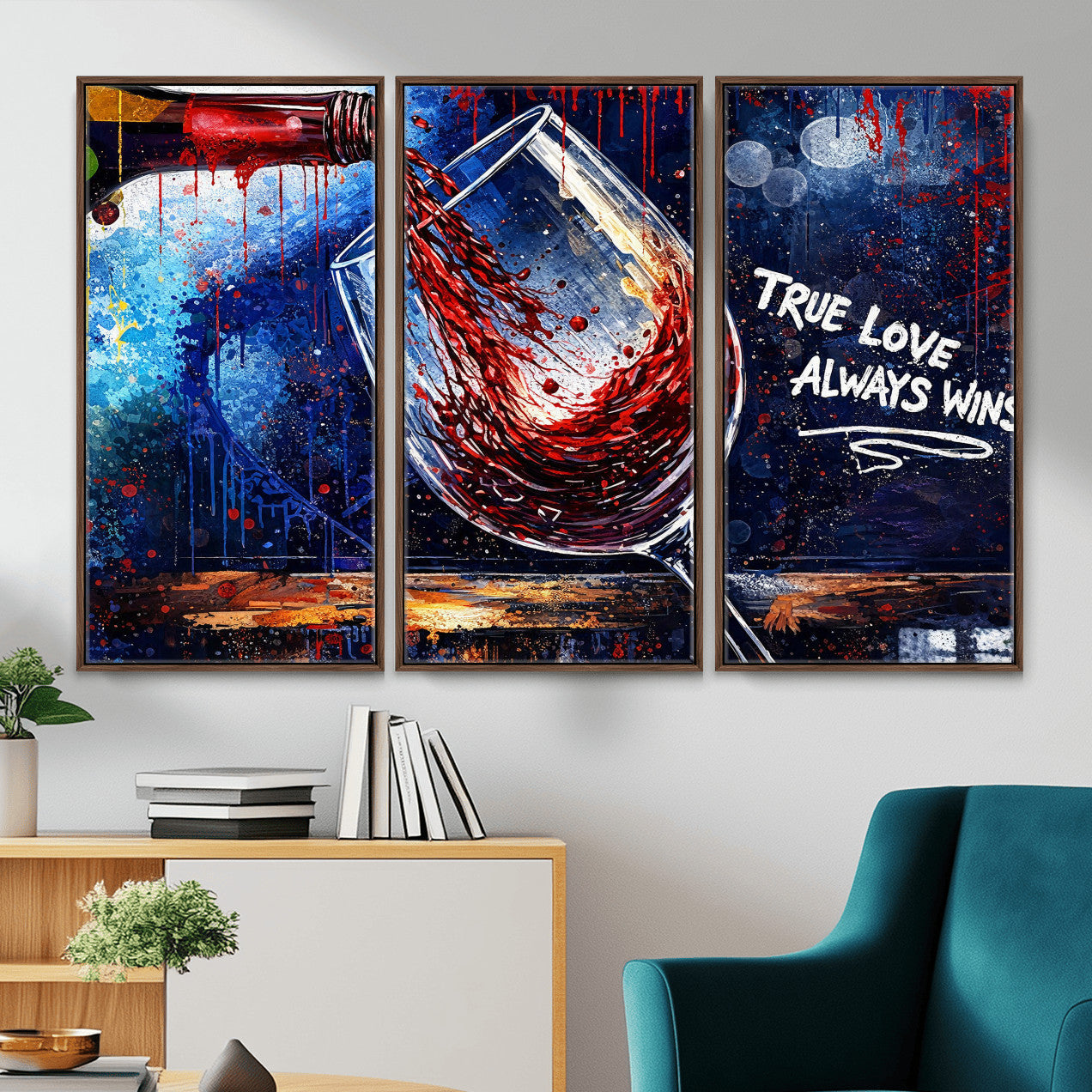 88788932-MGV-CV-36X24 - Red Wine Splash Abstract Wall Art Canvas Print, Modern Wine Glass Painting Canvas Print, Romantic Quote Contemporary Bar Art Print