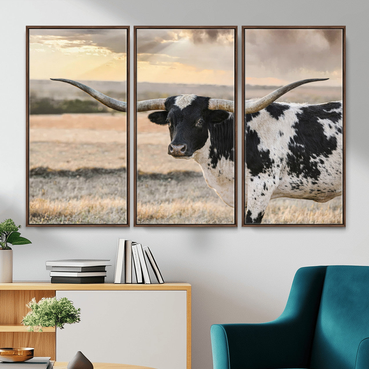 49350433-MGV-CV-36X24 - Texas Longhorn Bull Rustic Wall Art Canvas Print, Western Cattle Photography Canvas Print, Ranch Farm Animal Western Art Printing