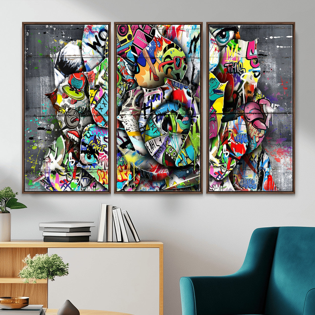 77553344-MGV-CV-36X24 - Abstract Graffiti Collage Street Art Wall Art Canvas Print, Colorful Urban Pop Art Canvas Print, Modern Graffiti Patchwork Contemporary Art Printing