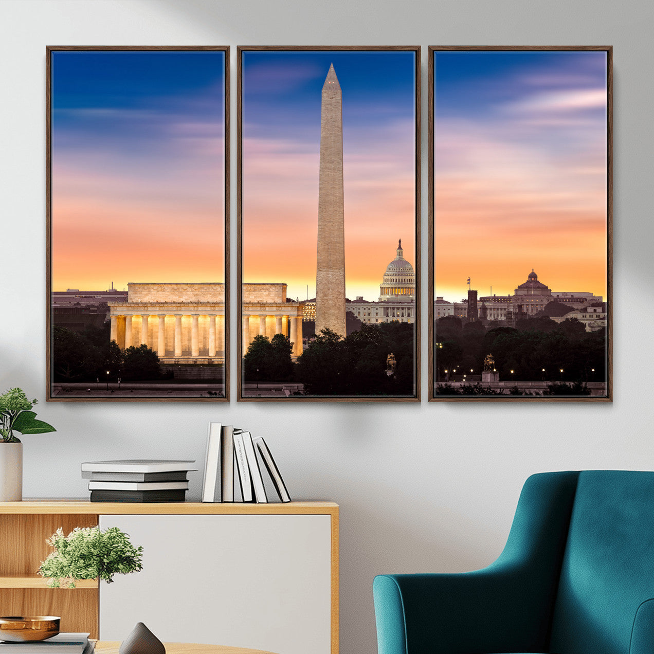 72704063-MGV-CV-36X24 - Washington DC Skyline Wall Art Canvas Print – Lincoln Memorial, Washington Monument & Capitol Artwork Print