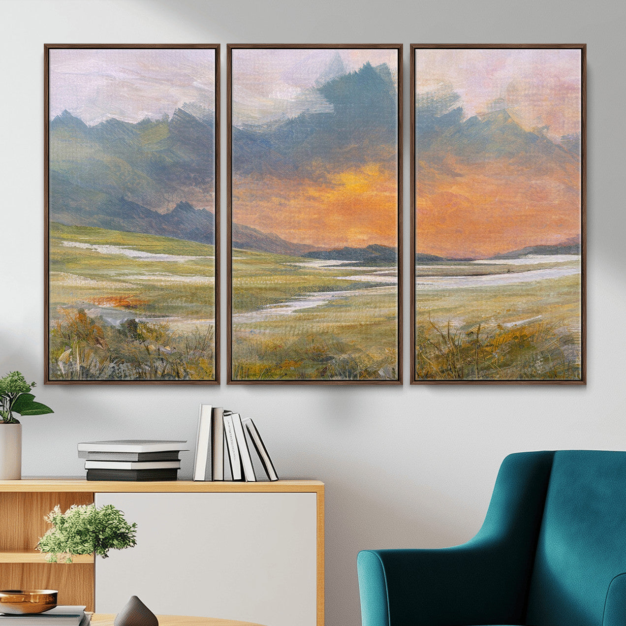 39892091-MGV-CV-36X24 - Mountain Sunset Wall Art Canvas Print Vintage Landscape Panorama Rustic Nature Decor