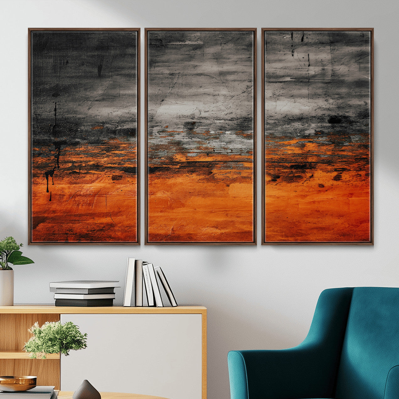 75409282-MGV-CV-36X24 - Black Orange Abstract Wall Art Canvas Print Modern Textured Painting Decor