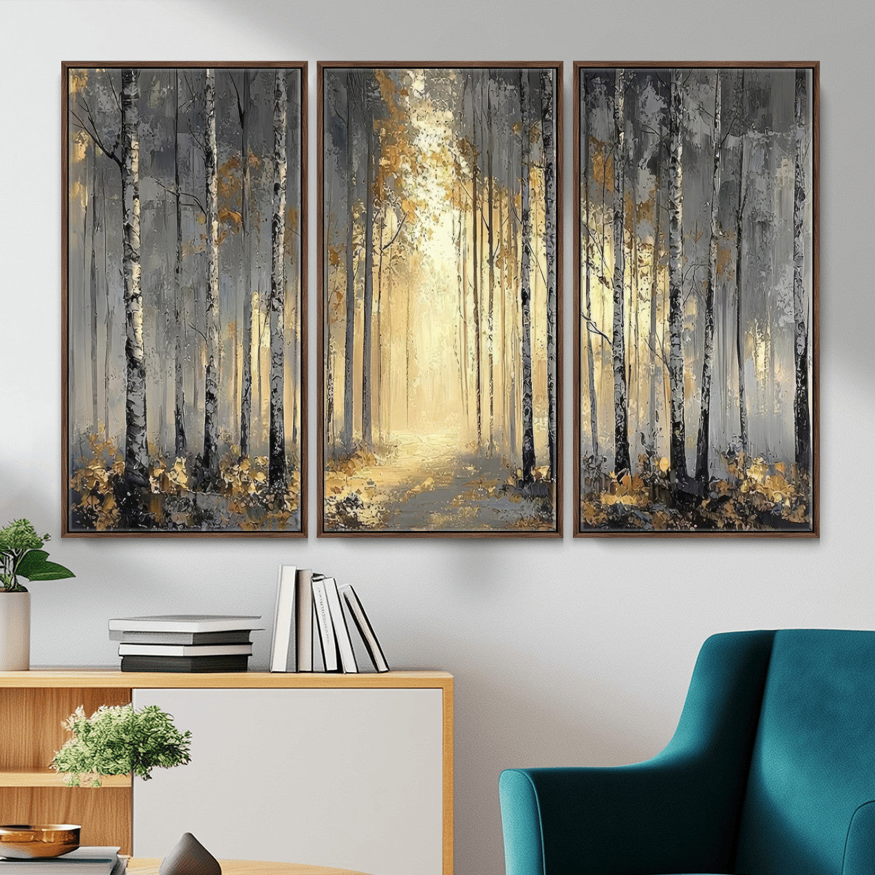 41017042-MGV-CV-36X24 - Abstract Birch Forest Wall Art Canvas Print – Modern Neutral Woodland Landscape Artwork for Living Room Decor