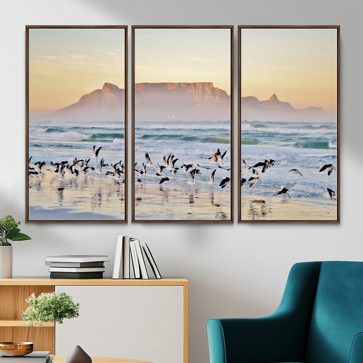 78989362-MGV-CV-36X24 - Seagulls Over Ocean Wall Art Canvas Print – Coastal Beach Landscape Artwork for Living Room Decor